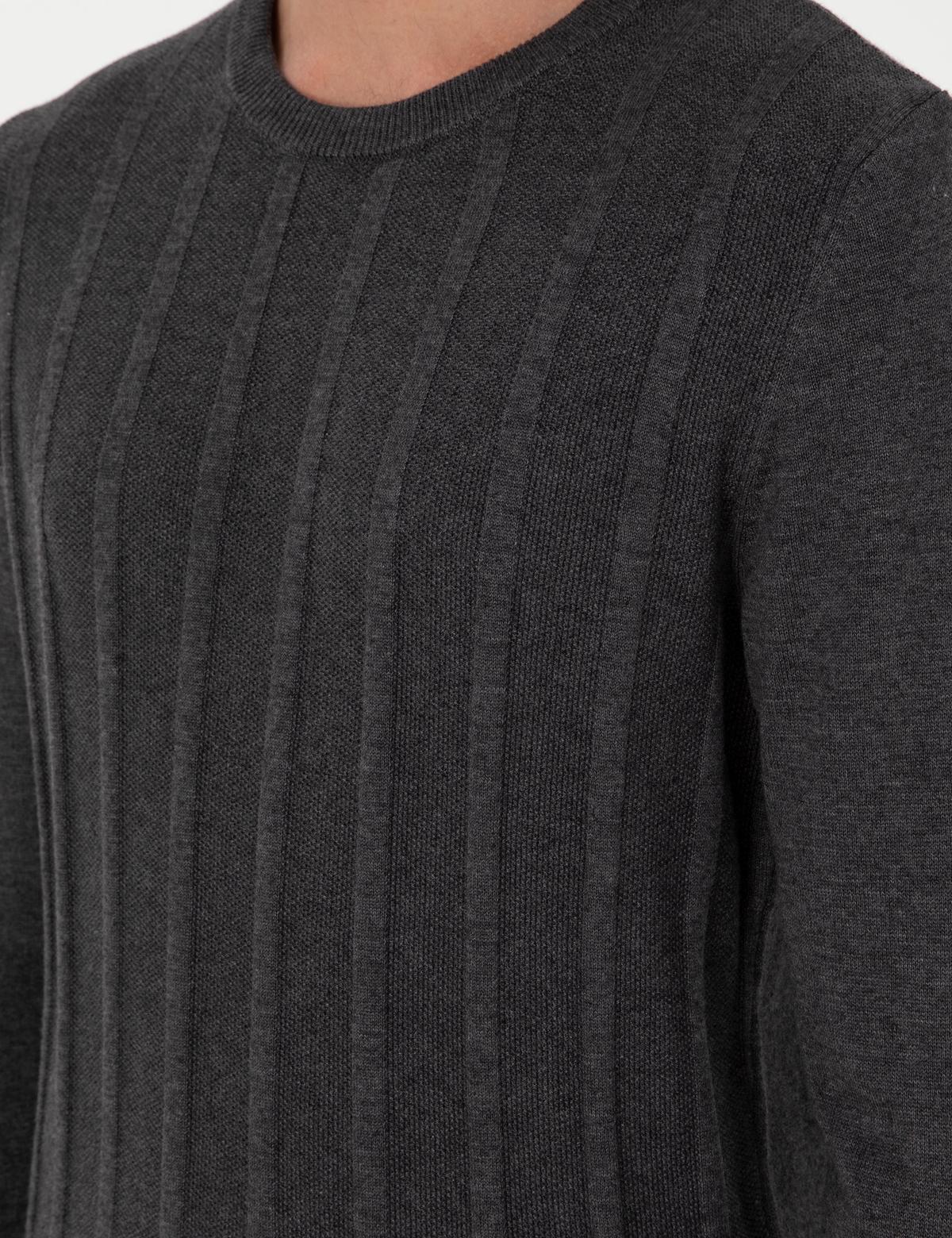 Antrasit Melanj Slim Fit Bisiklet Yaka Triko Kazak - 50300531018