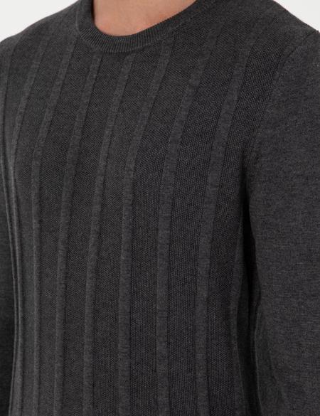 Antrasit Melanj Slim Fit Bisiklet Yaka Triko Kazak - 50300531018