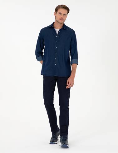 Lacivert Regular Fit Jean Gömlek