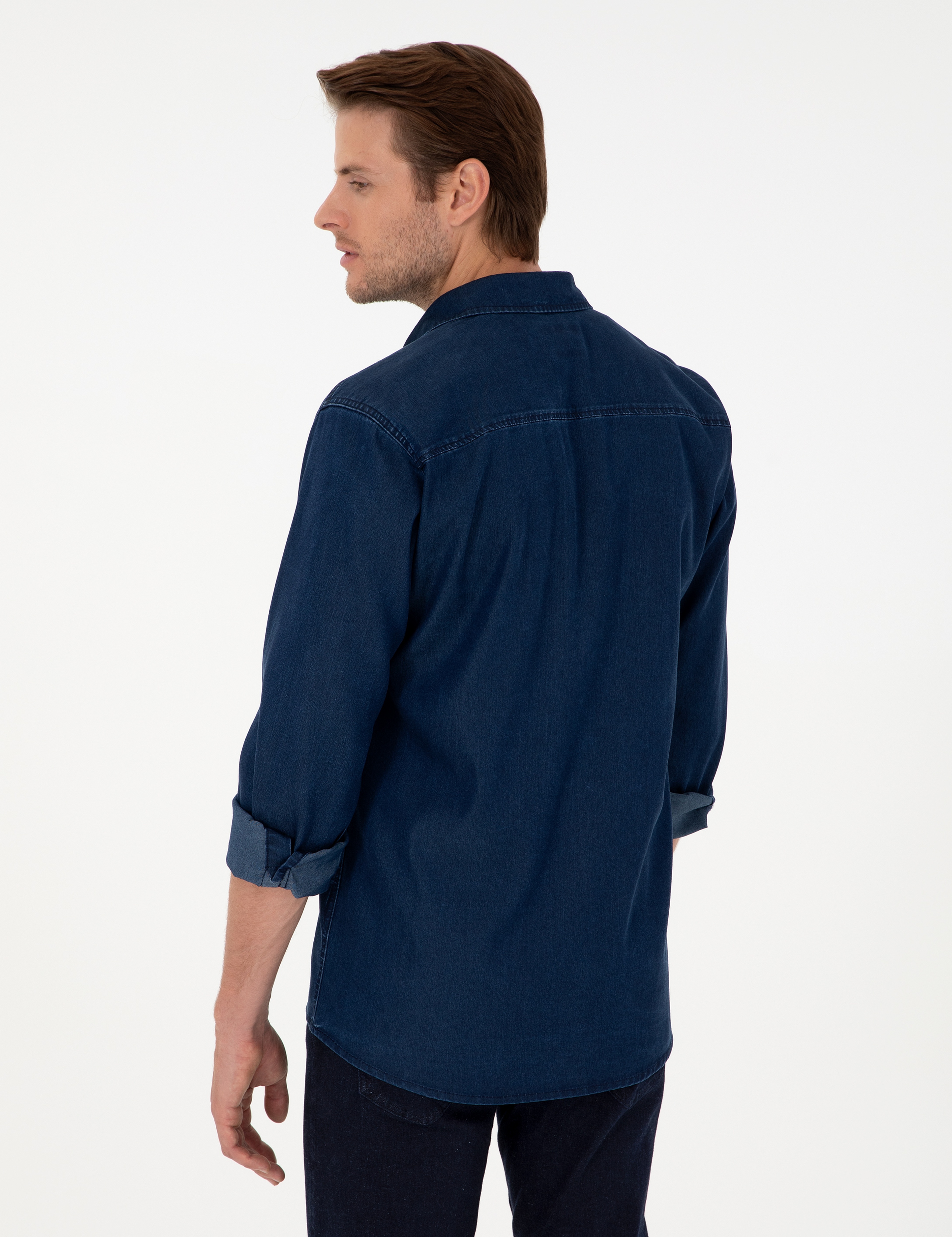 Lacivert Regular Fit Jean Gömlek - Image 5