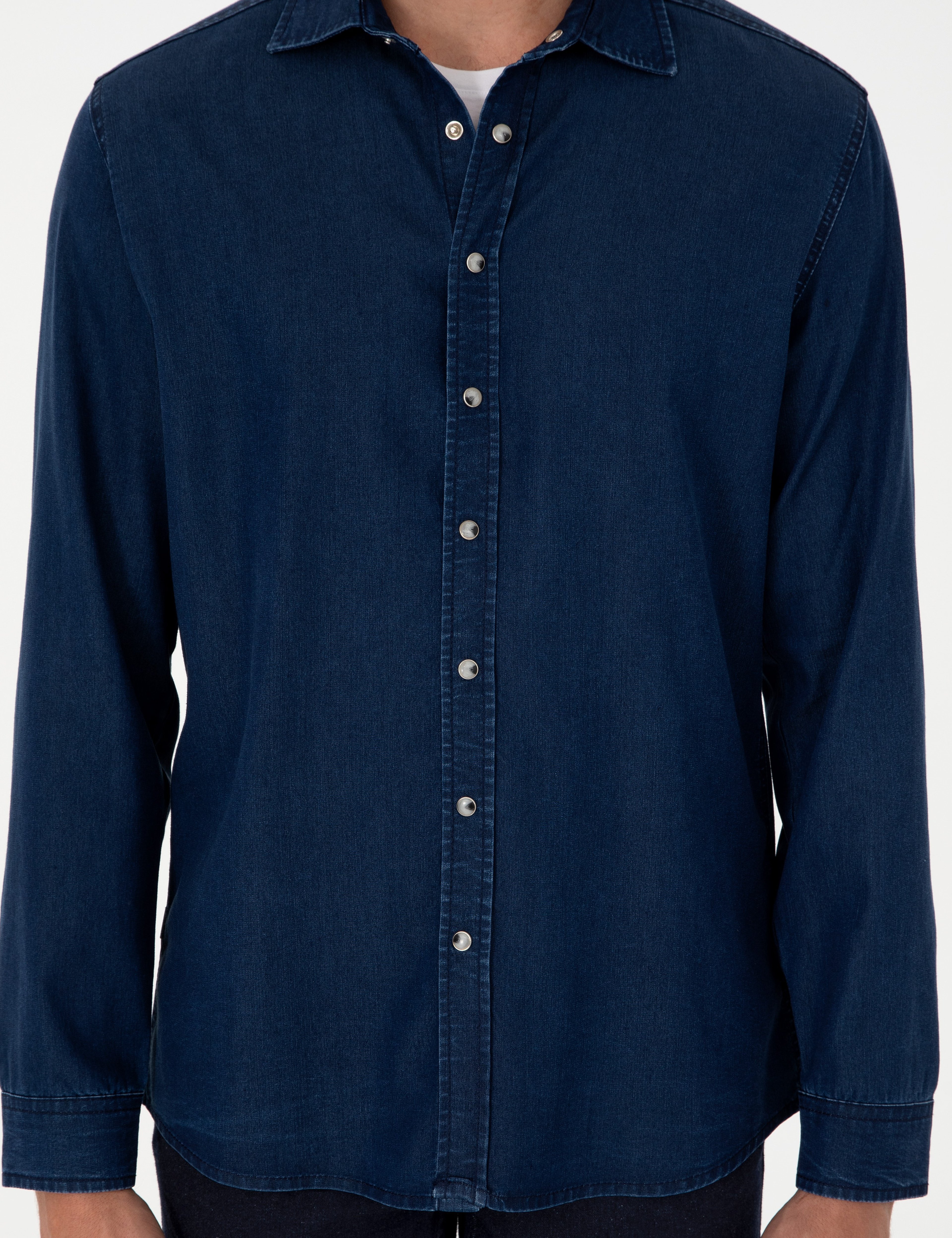 Lacivert Regular Fit Jean Gömlek - Image 7
