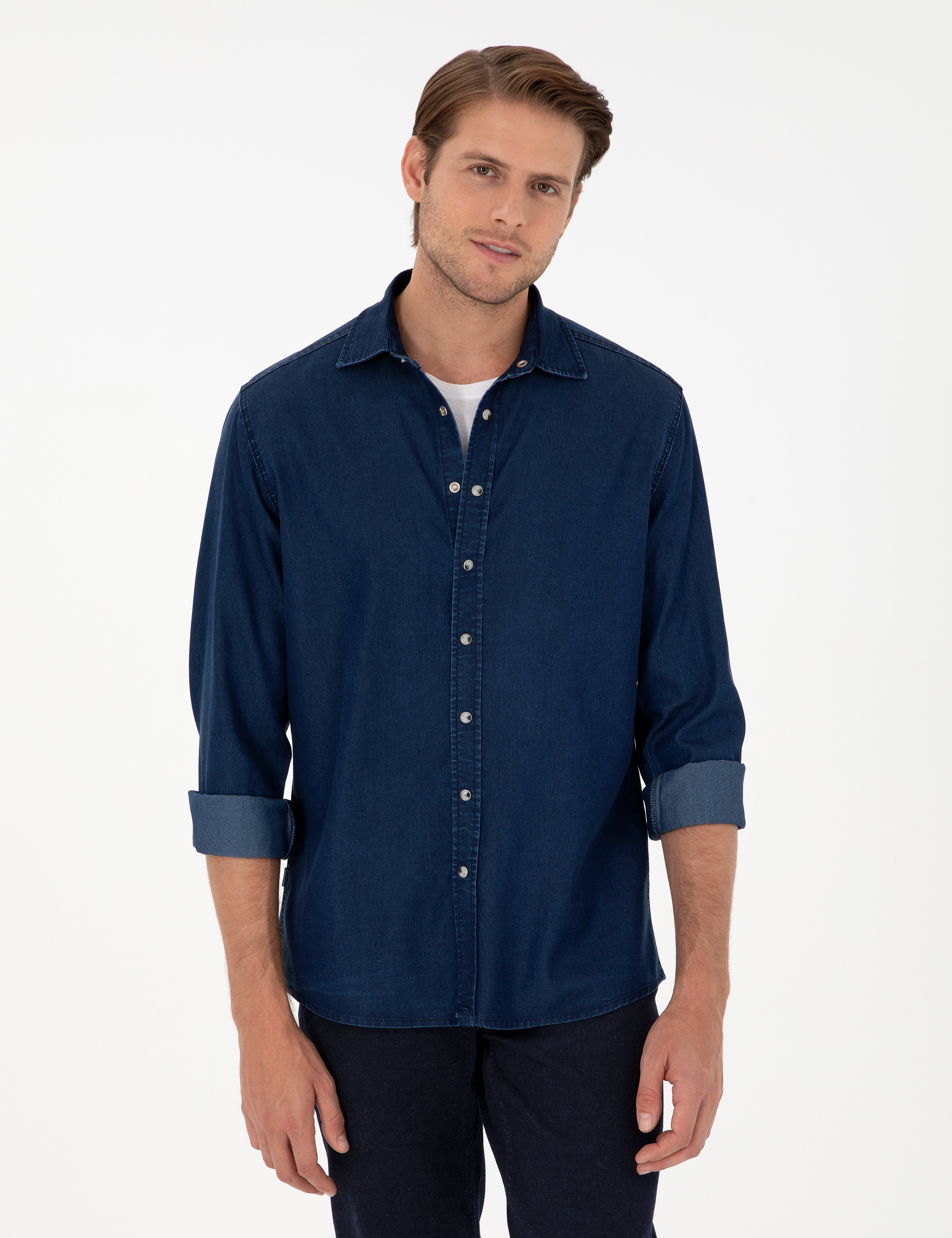 Lacivert Regular Fit Jean Gömlek - Image 1