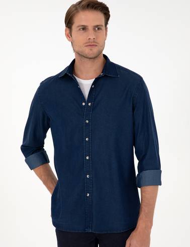 Lacivert Regular Fit Jean Gömlek