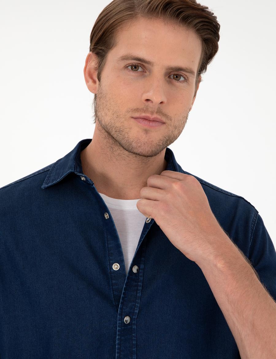 Lacivert Regular Fit Jean Gömlek