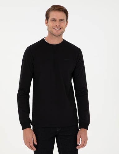 Siyah Regular Fit Bisiklet Yaka Basic Sweatshirt