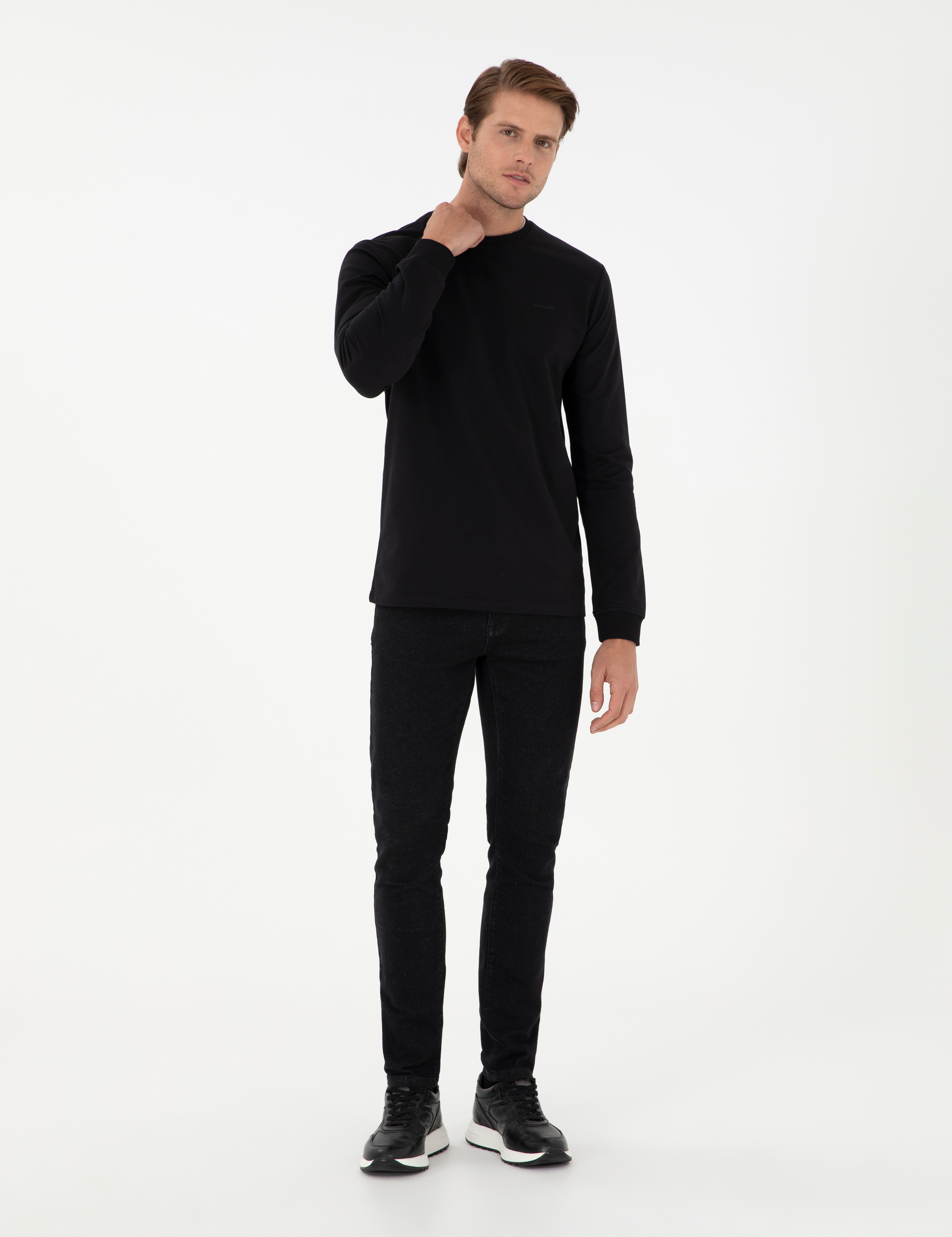 Siyah Regular Fit Bisiklet Yaka Basic Sweatshirt - Image 4