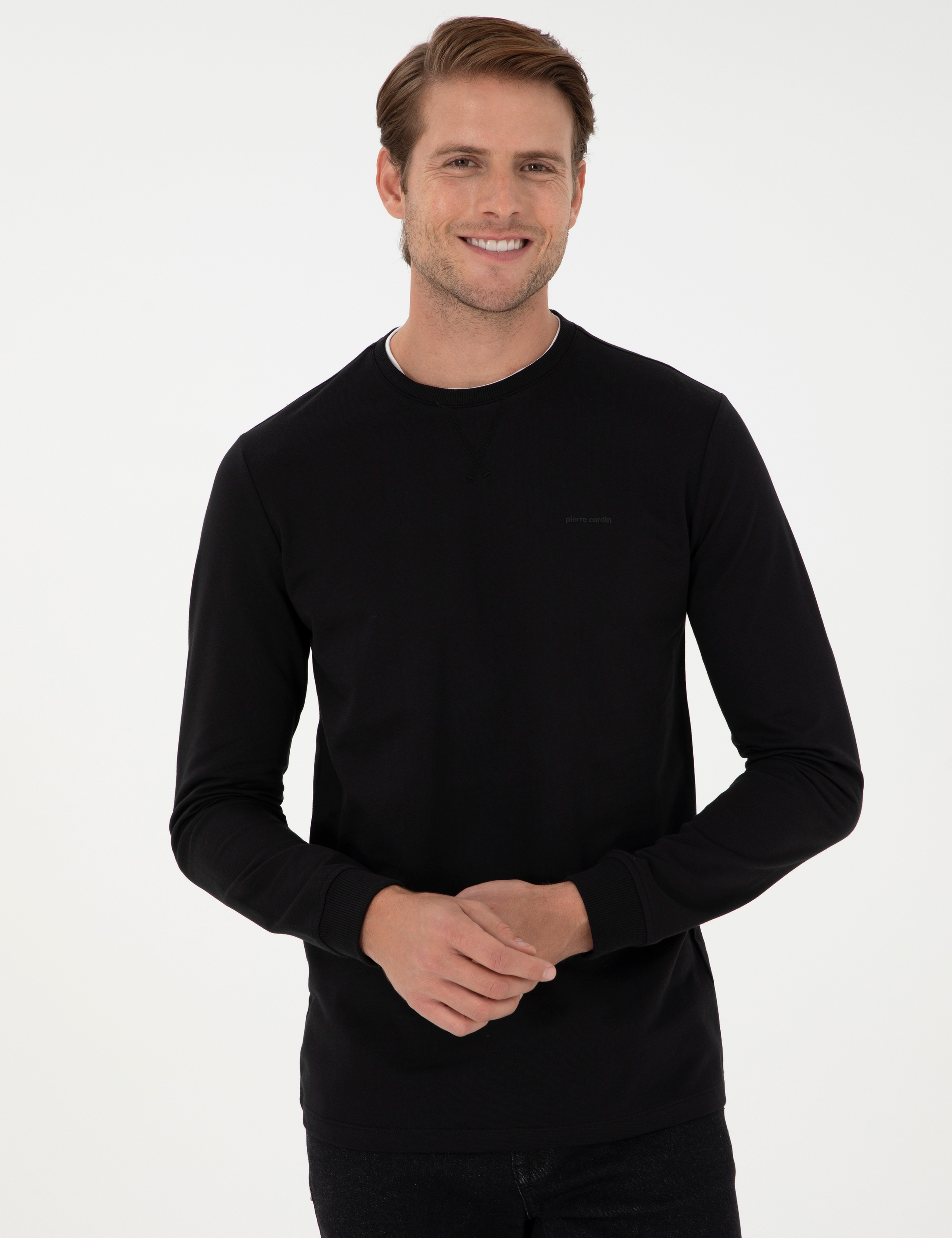 Siyah Regular Fit Bisiklet Yaka Basic Sweatshirt - Image 3