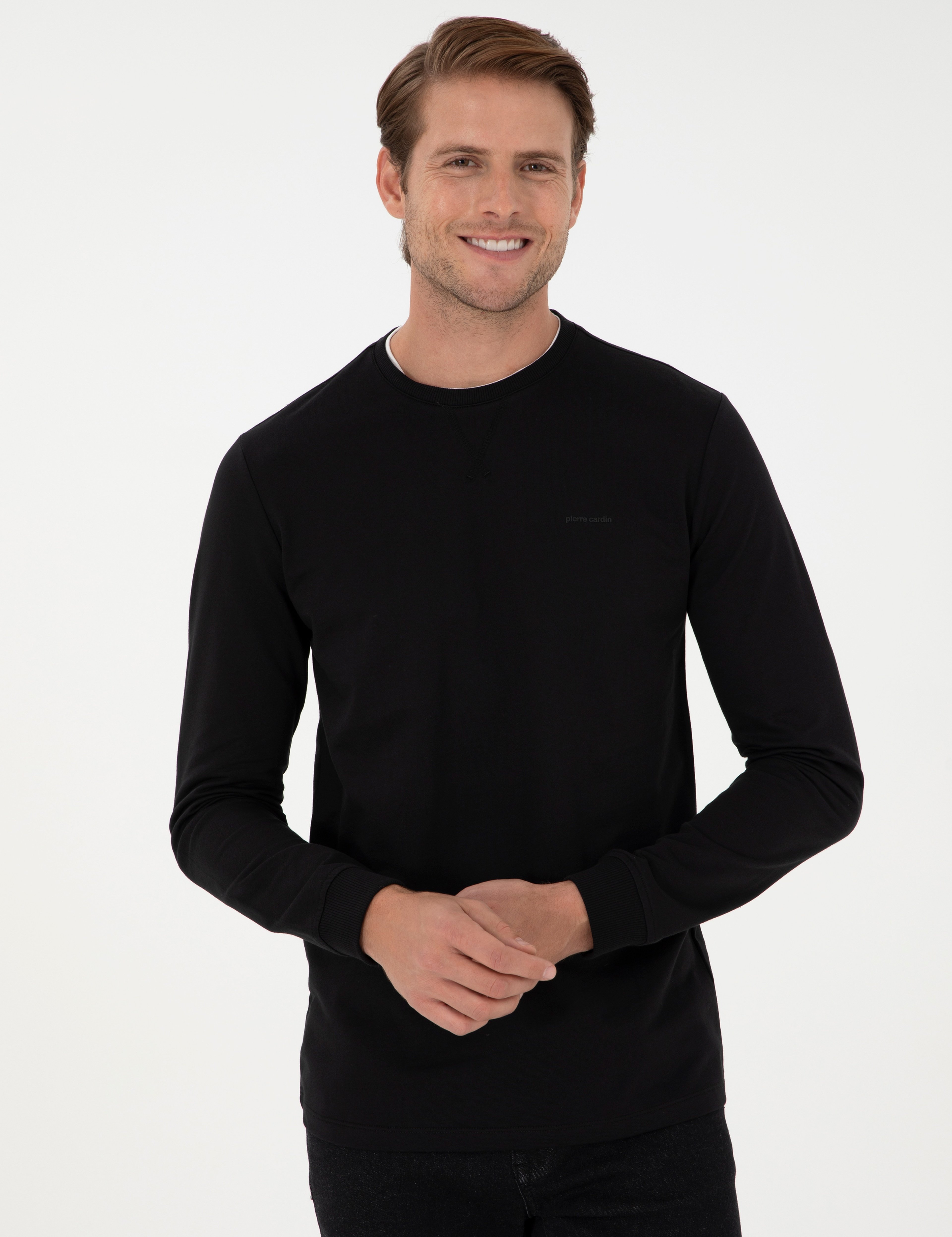 Siyah Regular Fit Bisiklet Yaka Basic Sweatshirt