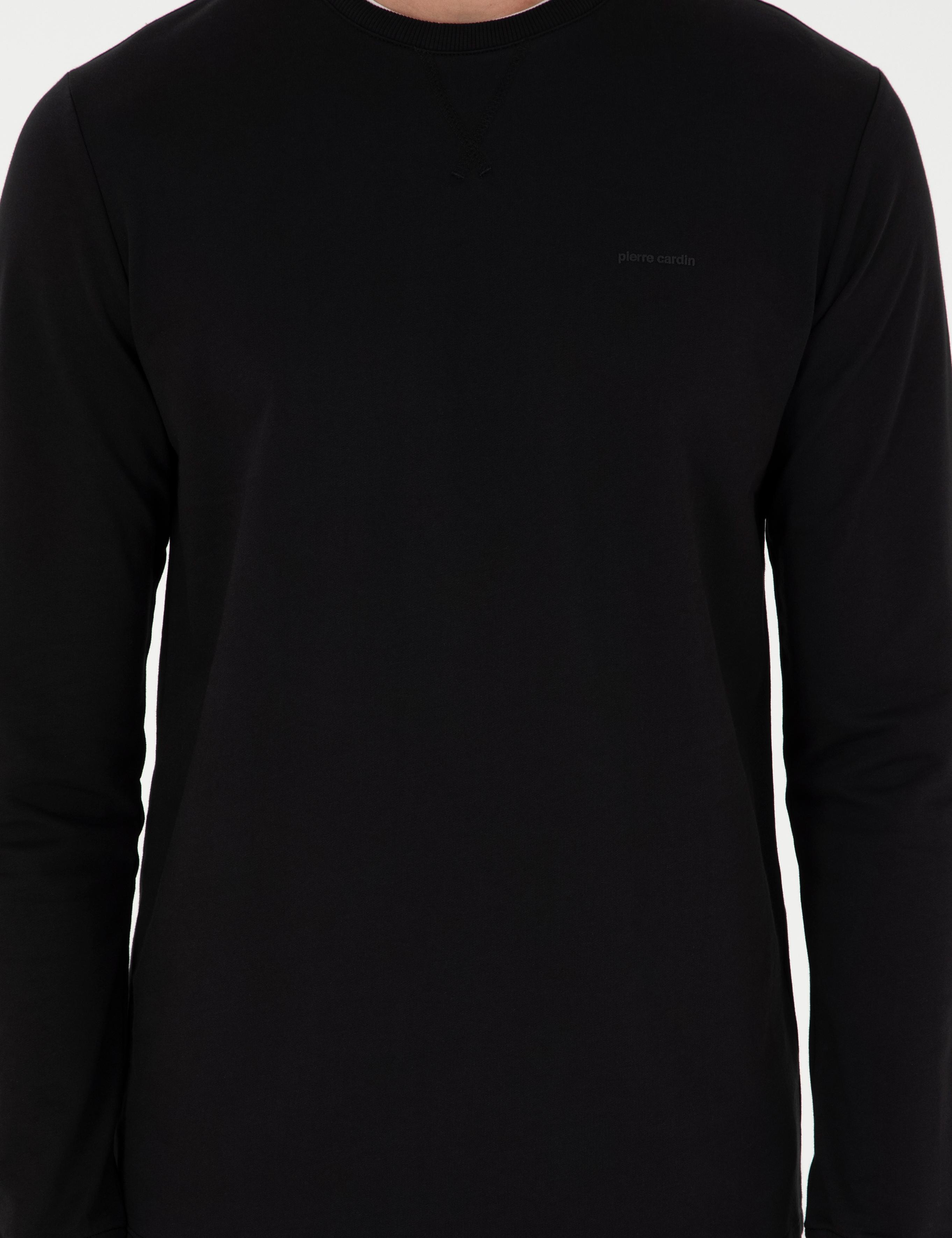 Siyah Regular Fit Bisiklet Yaka Basic Sweatshirt