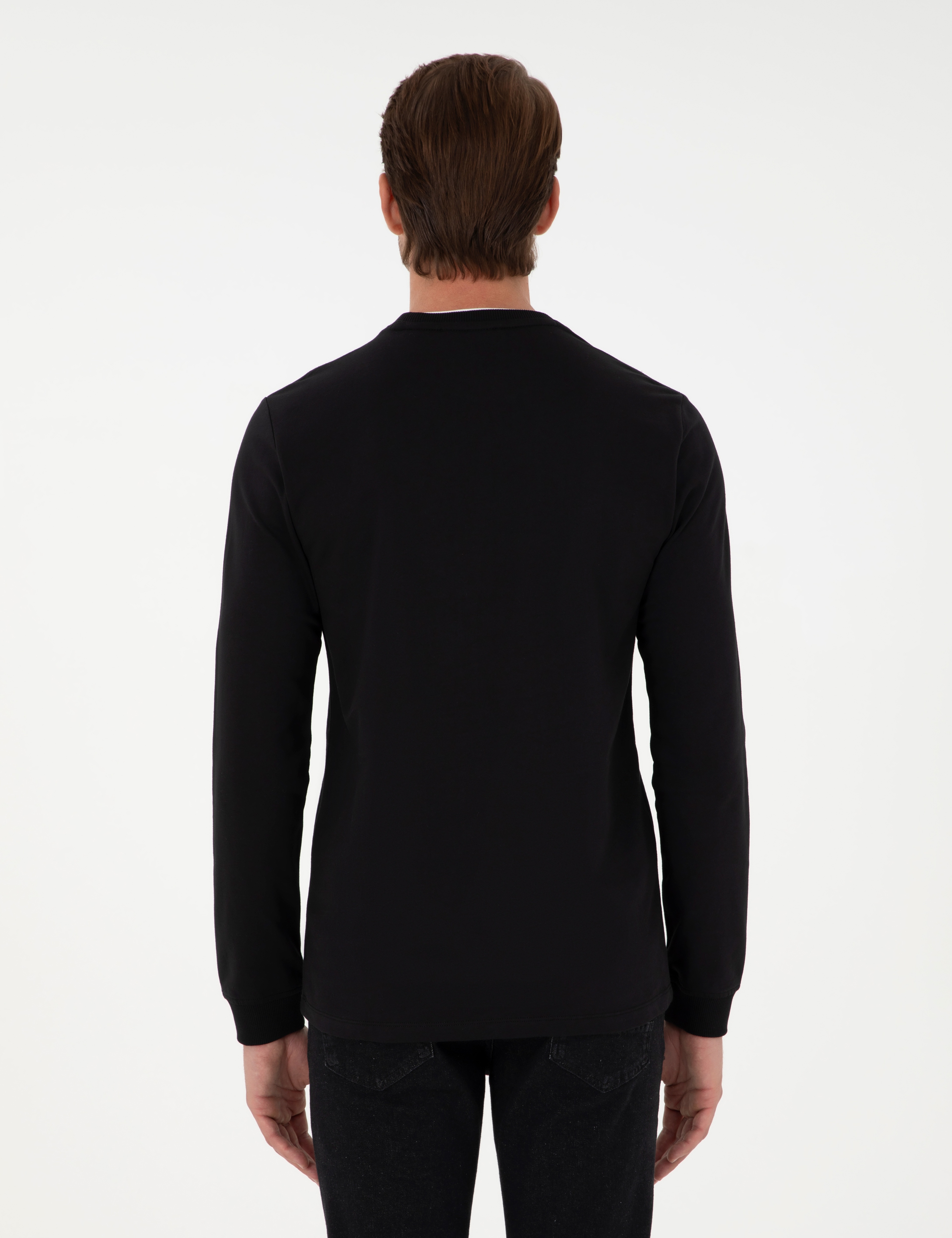 Siyah Regular Fit Bisiklet Yaka Basic Sweatshirt - Image 5