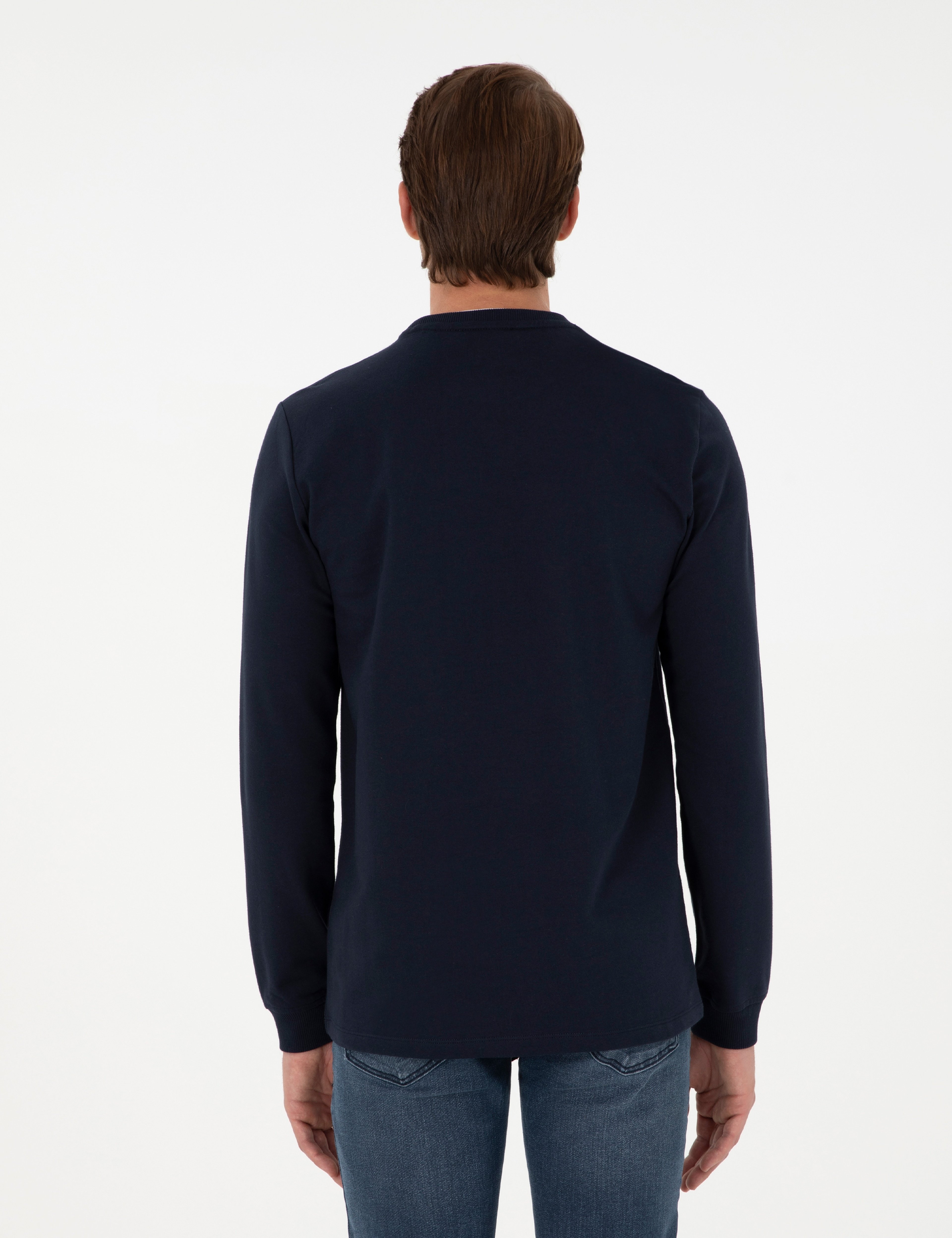 Lacivert Regular Fit Bisiklet Yaka Basic Sweatshirt - Image 5