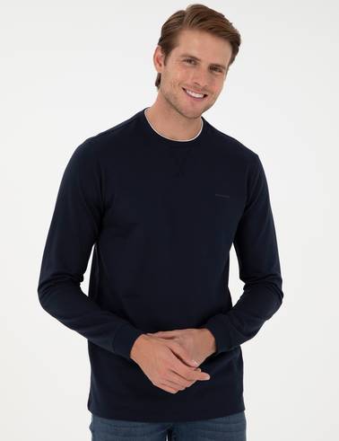 Lacivert Regular Fit Bisiklet Yaka Basic Sweatshirt