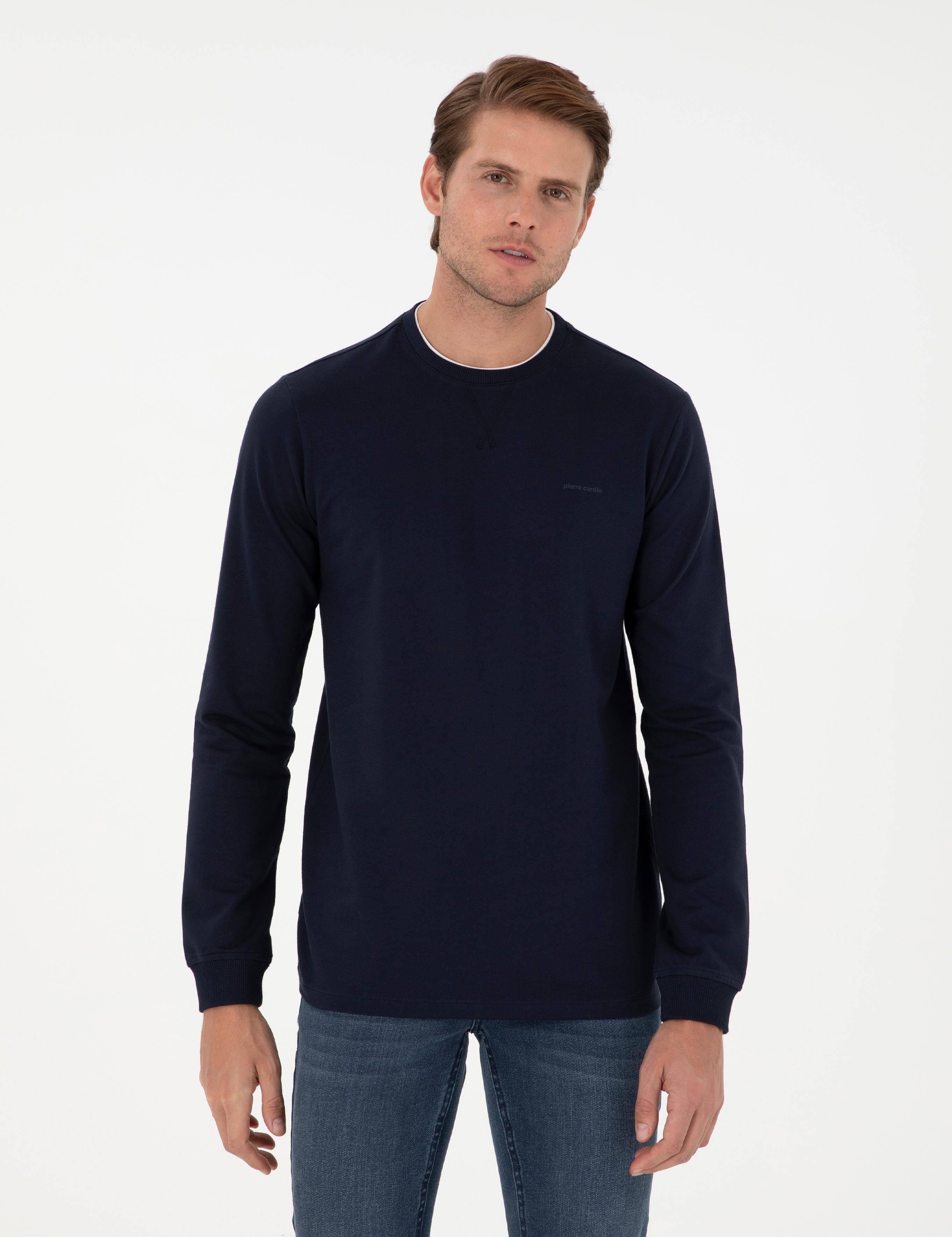 Lacivert Regular Fit Bisiklet Yaka Basic Sweatshirt