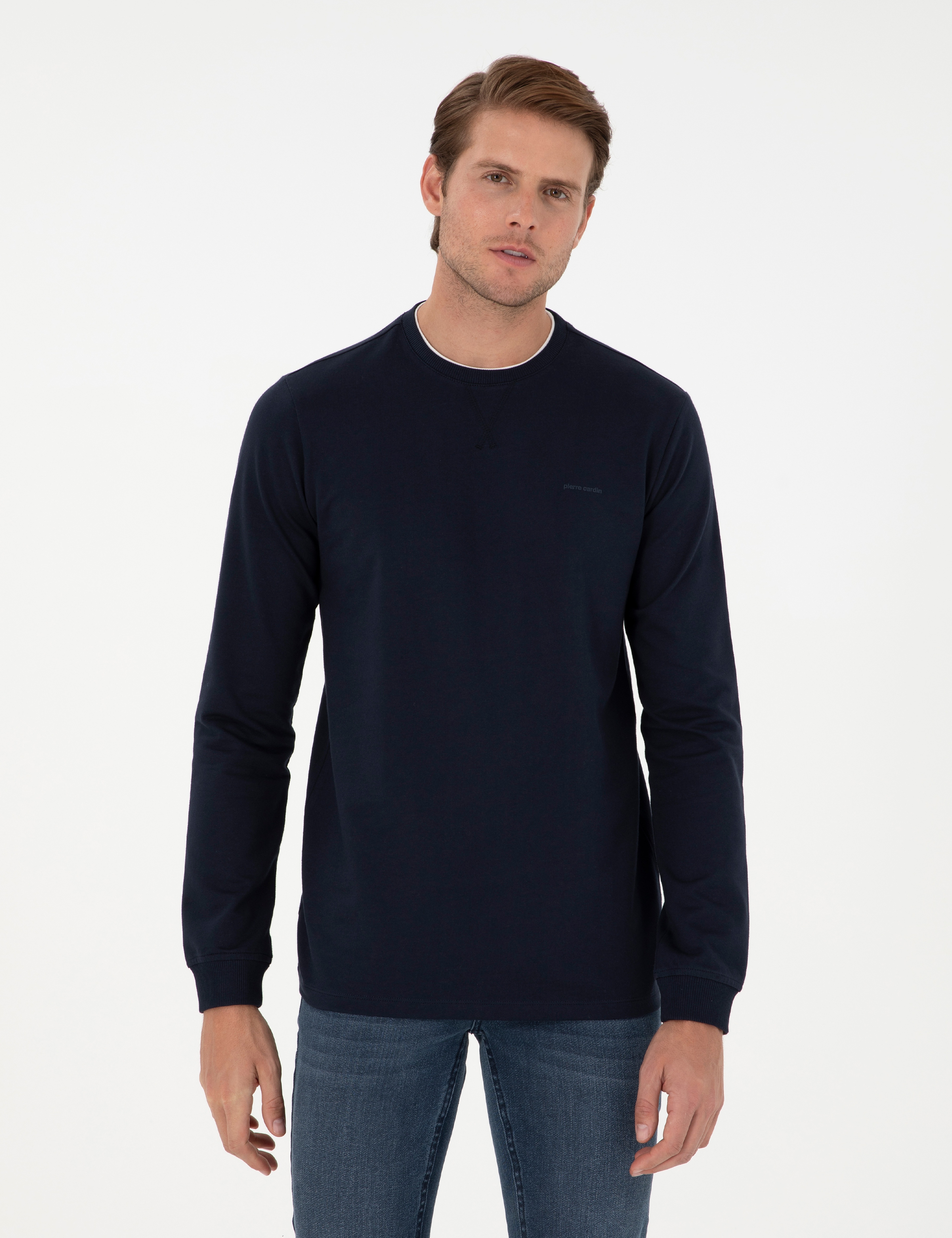 Lacivert Regular Fit Bisiklet Yaka Basic Sweatshirt - Image 1
