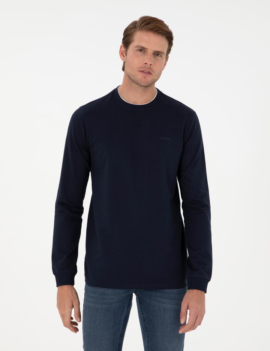 Lacivert Regular Fit Bisiklet Yaka Basic Sweatshirt