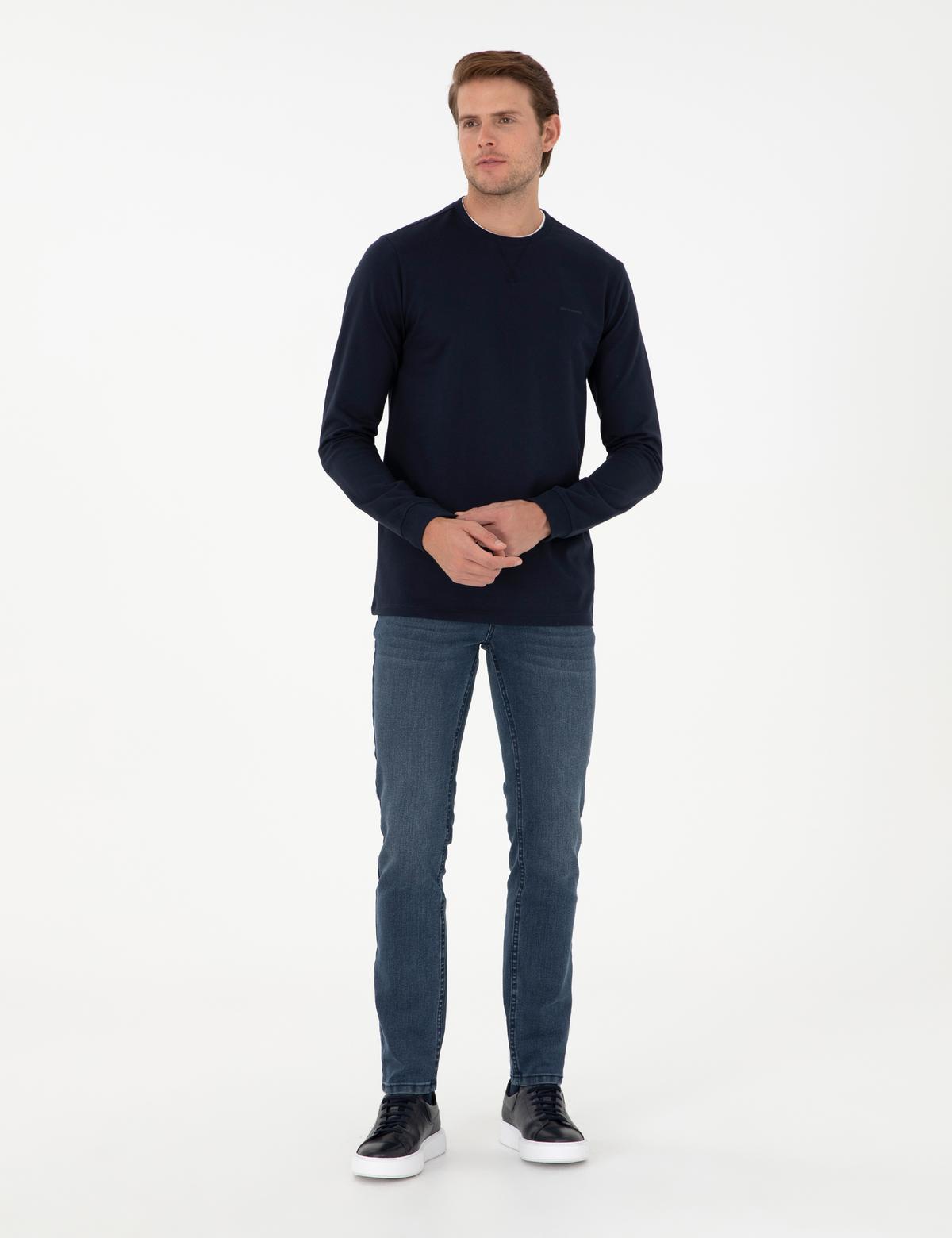 Lacivert Regular Fit Bisiklet Yaka Basic Sweatshirt - 50298968005