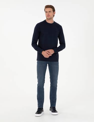 Lacivert Regular Fit Bisiklet Yaka Basic Sweatshirt