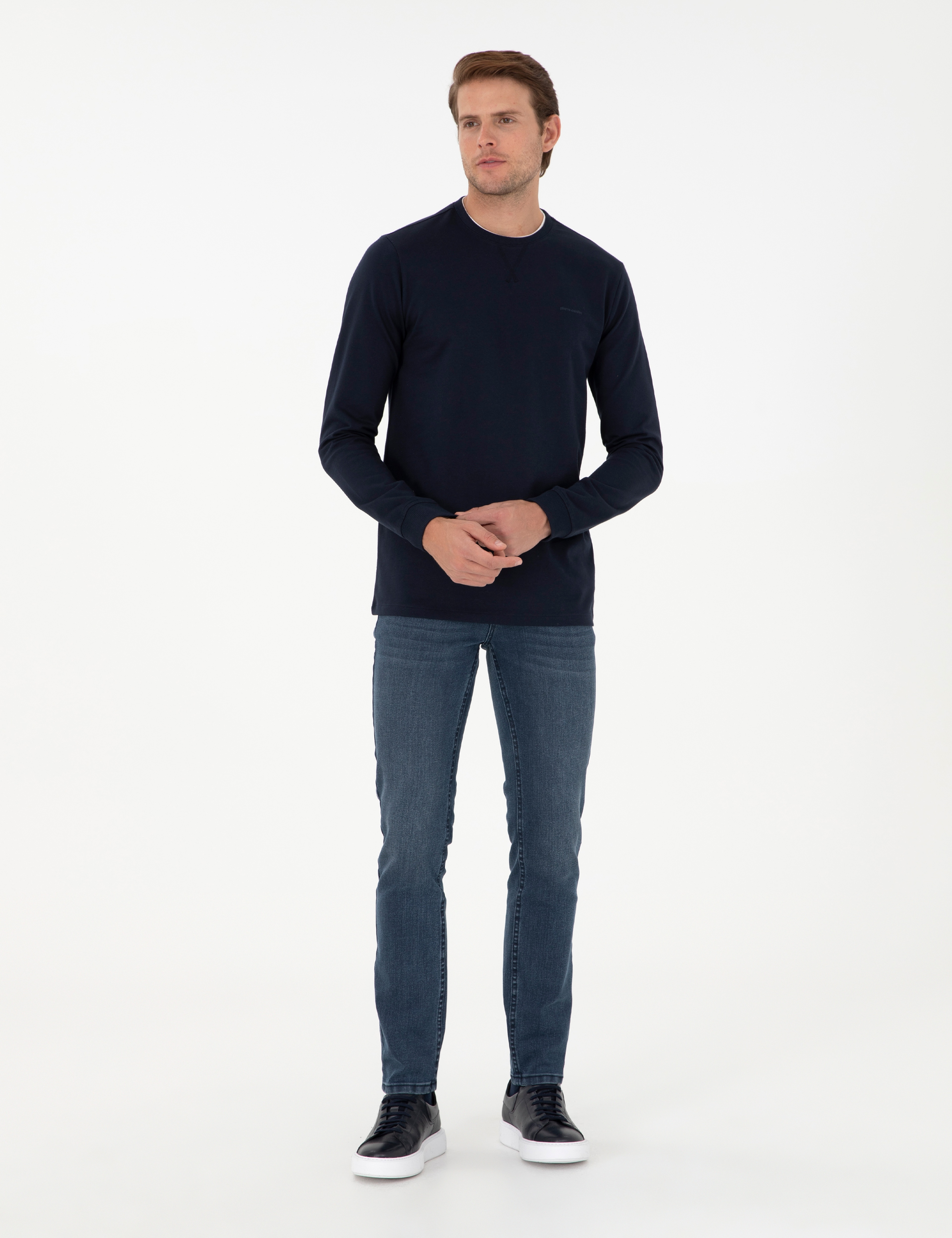 Lacivert Regular Fit Bisiklet Yaka Basic Sweatshirt