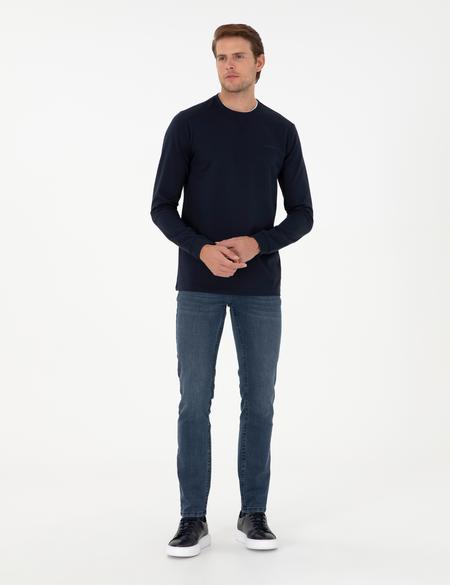 Lacivert Regular Fit Bisiklet Yaka Basic Sweatshirt - 50298968005