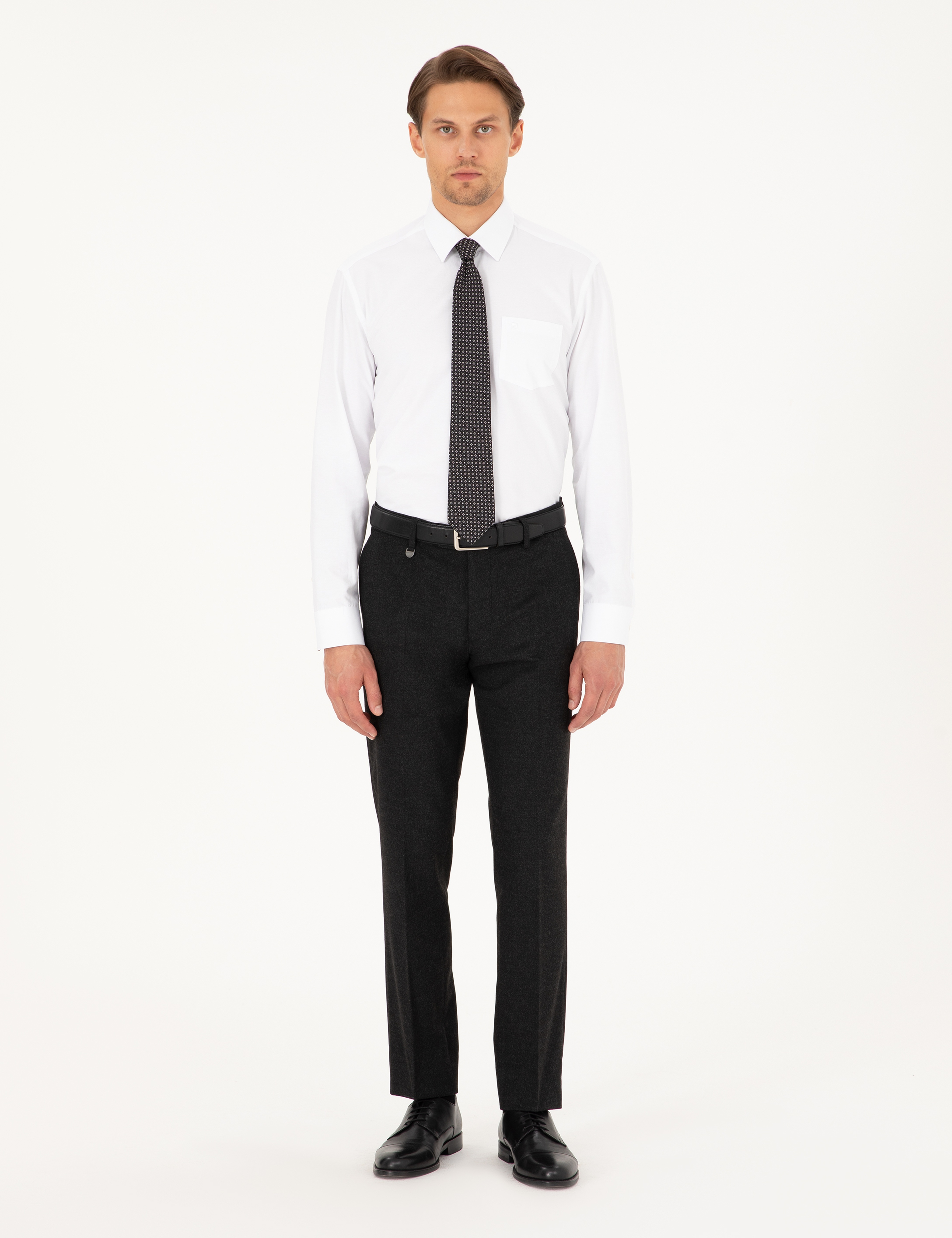 Beyaz Regular Fit Uzun Kollu Basic Gömlek - Image 4