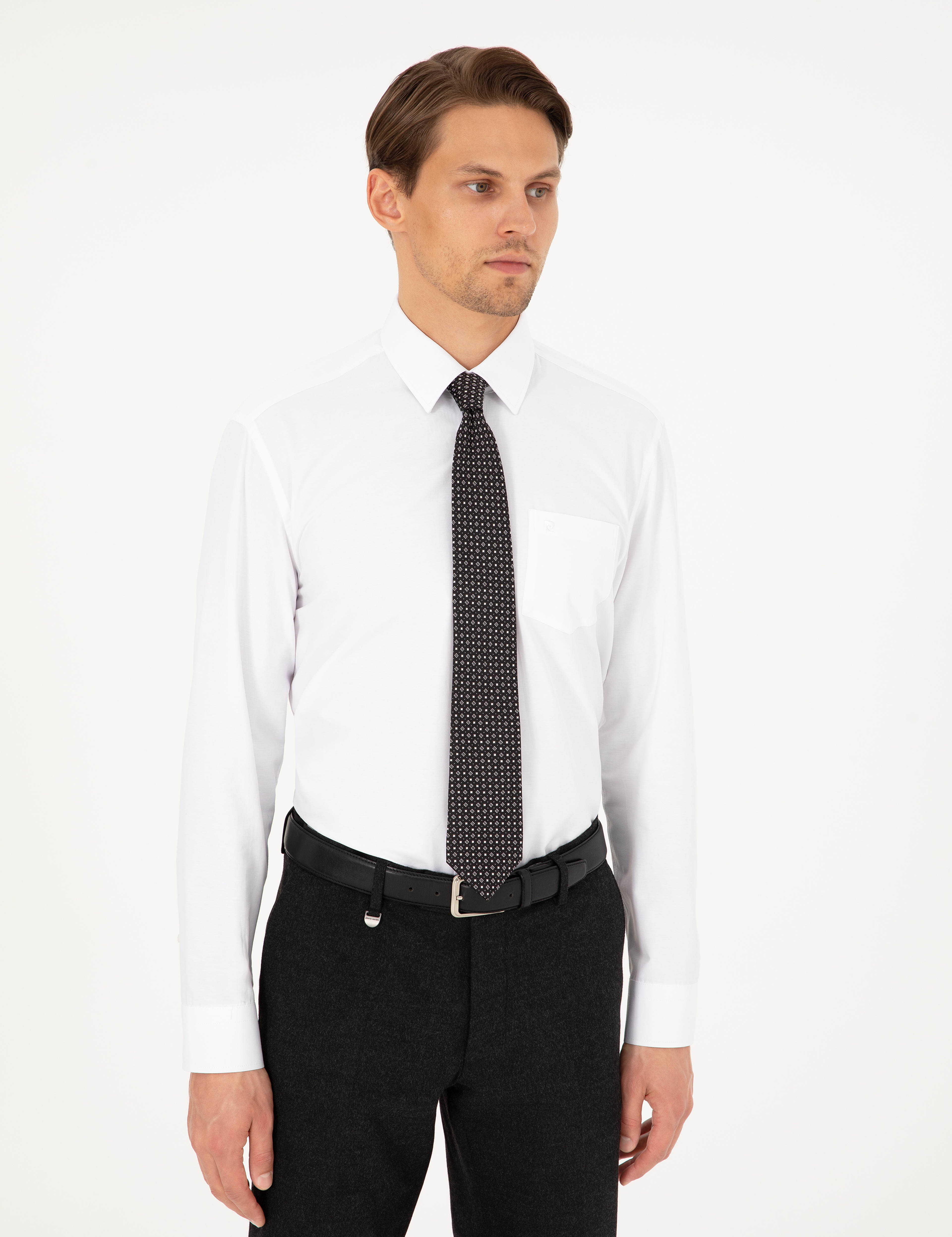 Beyaz Regular Fit Uzun Kollu Basic Gömlek - Image 3