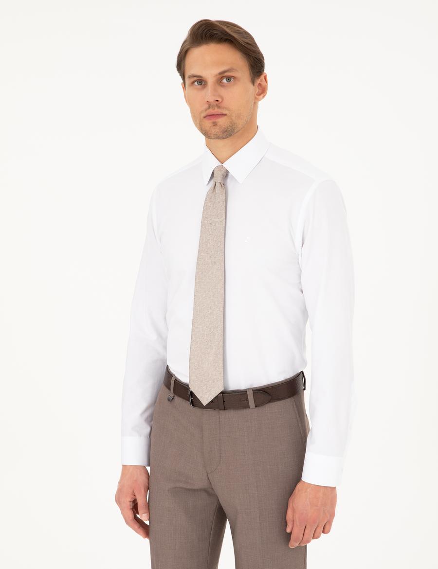 Beyaz Slim Fit Uzun Kollu Basic Gömlek