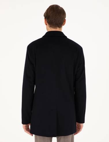 Lacivert Slim Fit Yün Karışımlı Kaşe Kaban