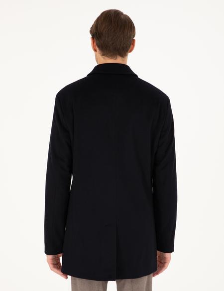 Lacivert Slim Fit Yün Karışımlı Kaşe Kaban - 50291015015