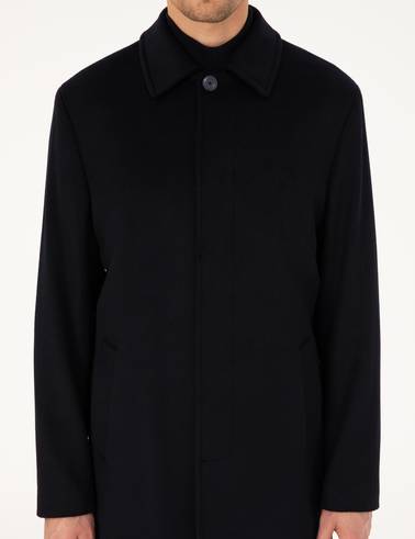 Lacivert Slim Fit Yün Karışımlı Kaşe Kaban