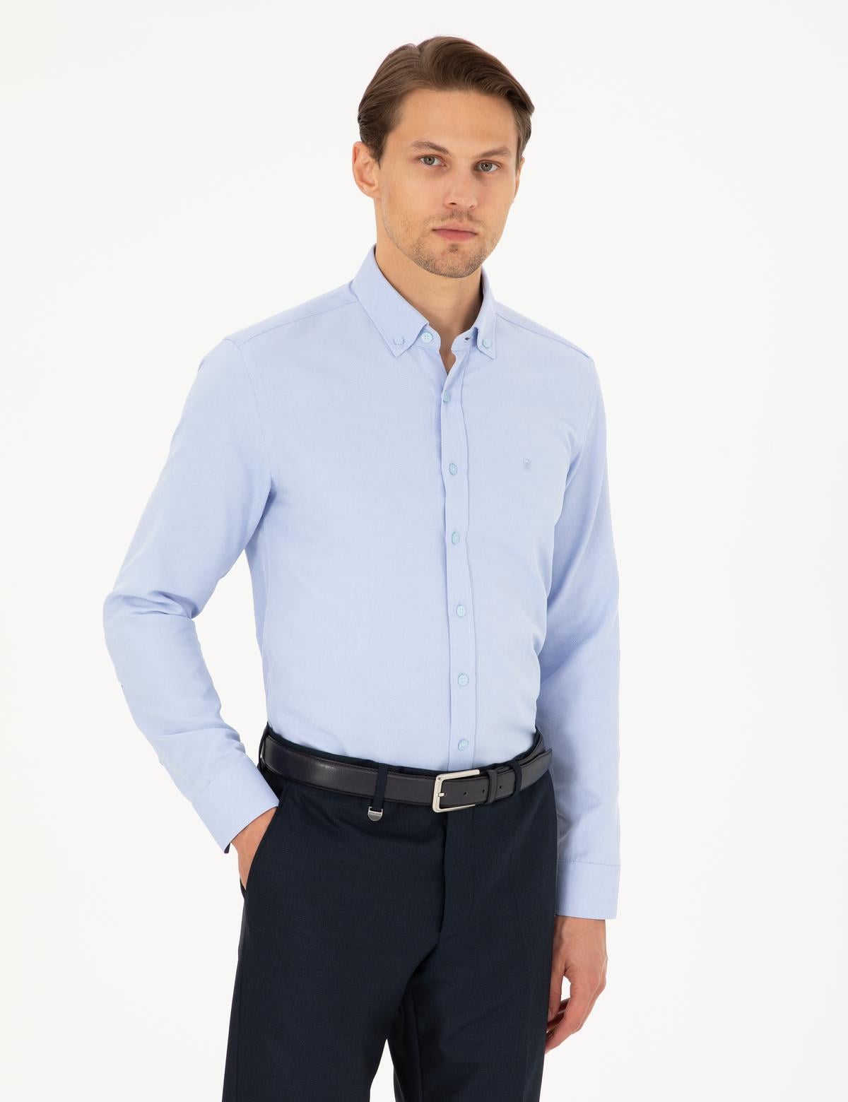 Açık Mavi Slim Fit Uzun Kollu Gömlek