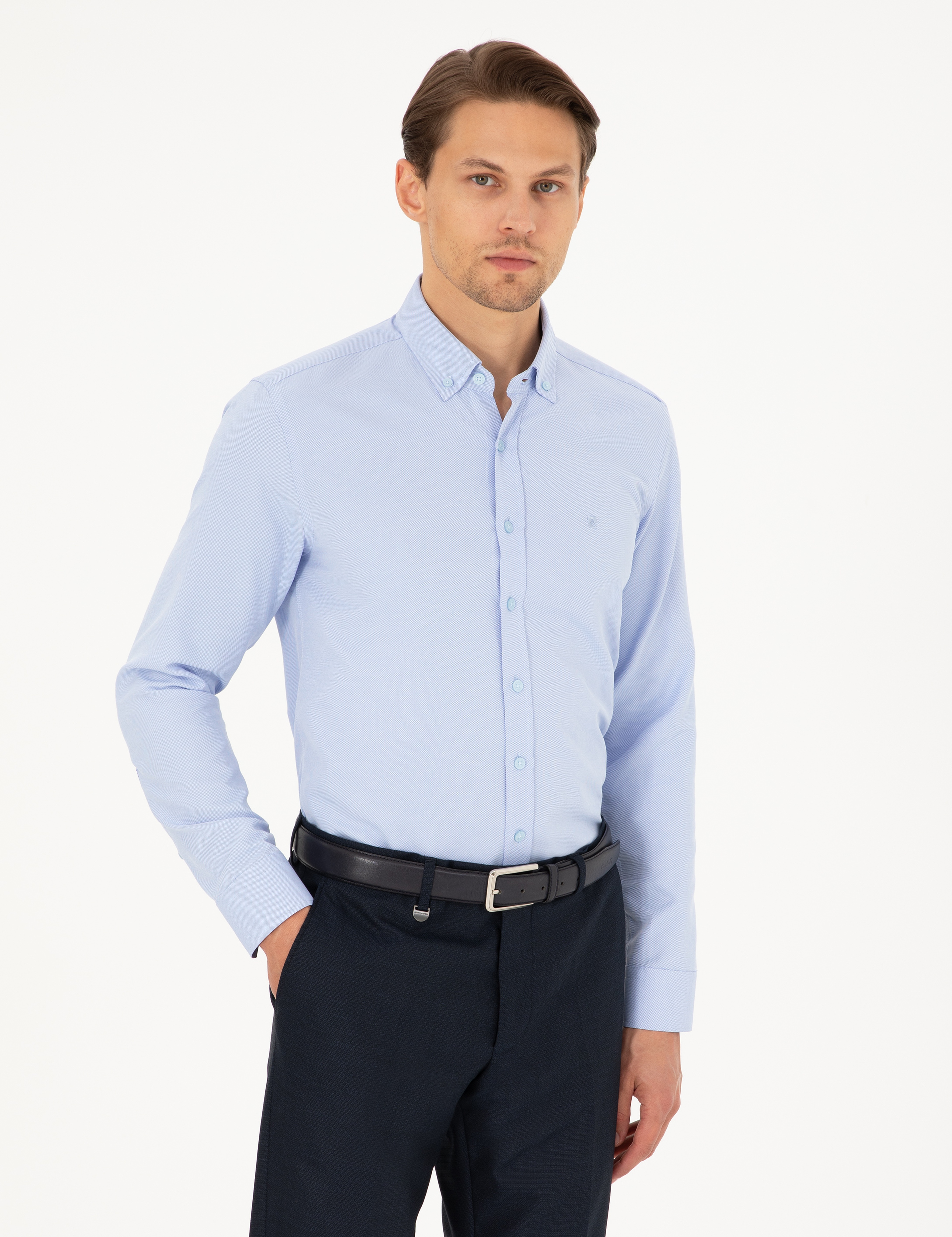 Açık Mavi Slim Fit Uzun Kollu Gömlek - Image 1