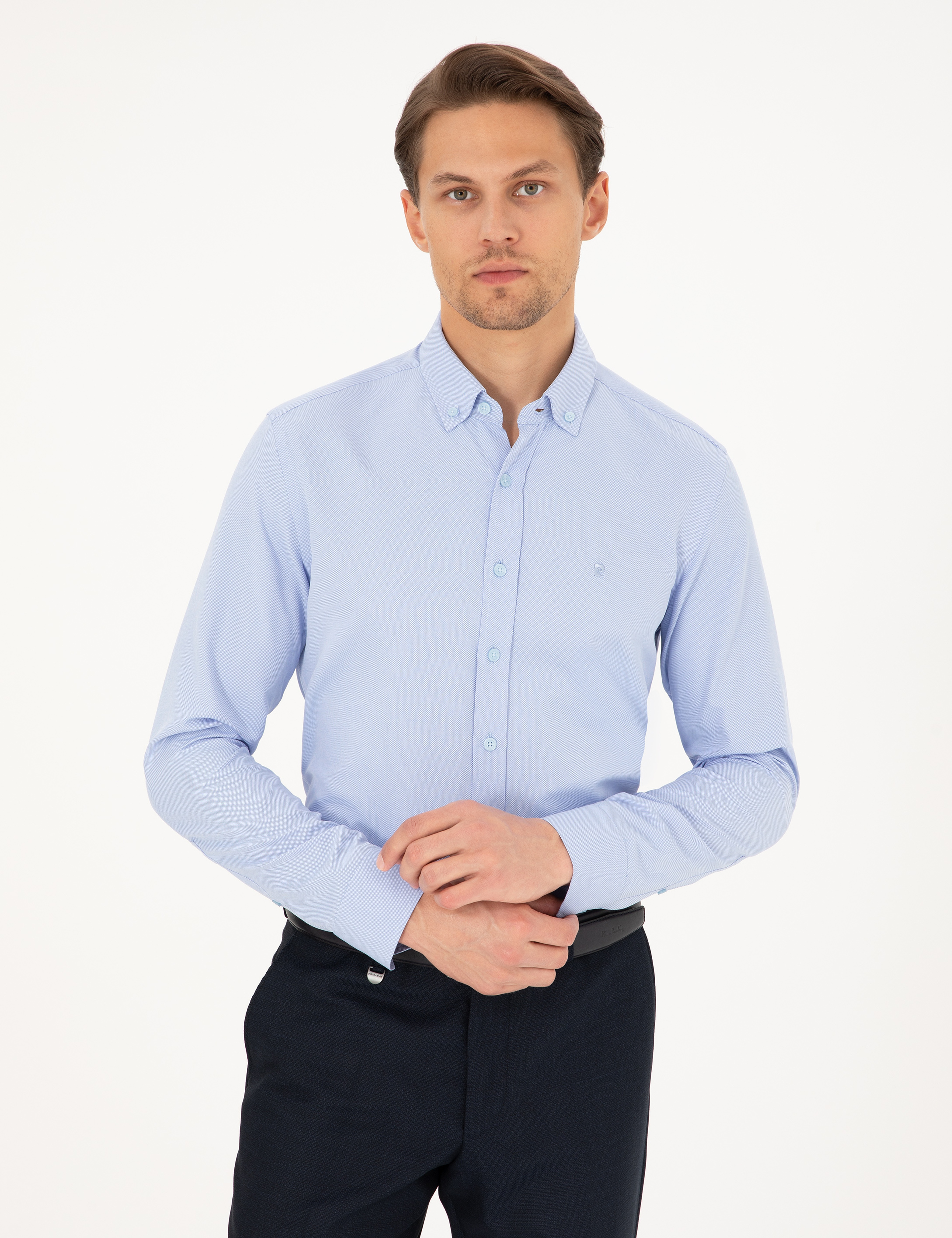 Açık Mavi Slim Fit Uzun Kollu Gömlek - Image 3