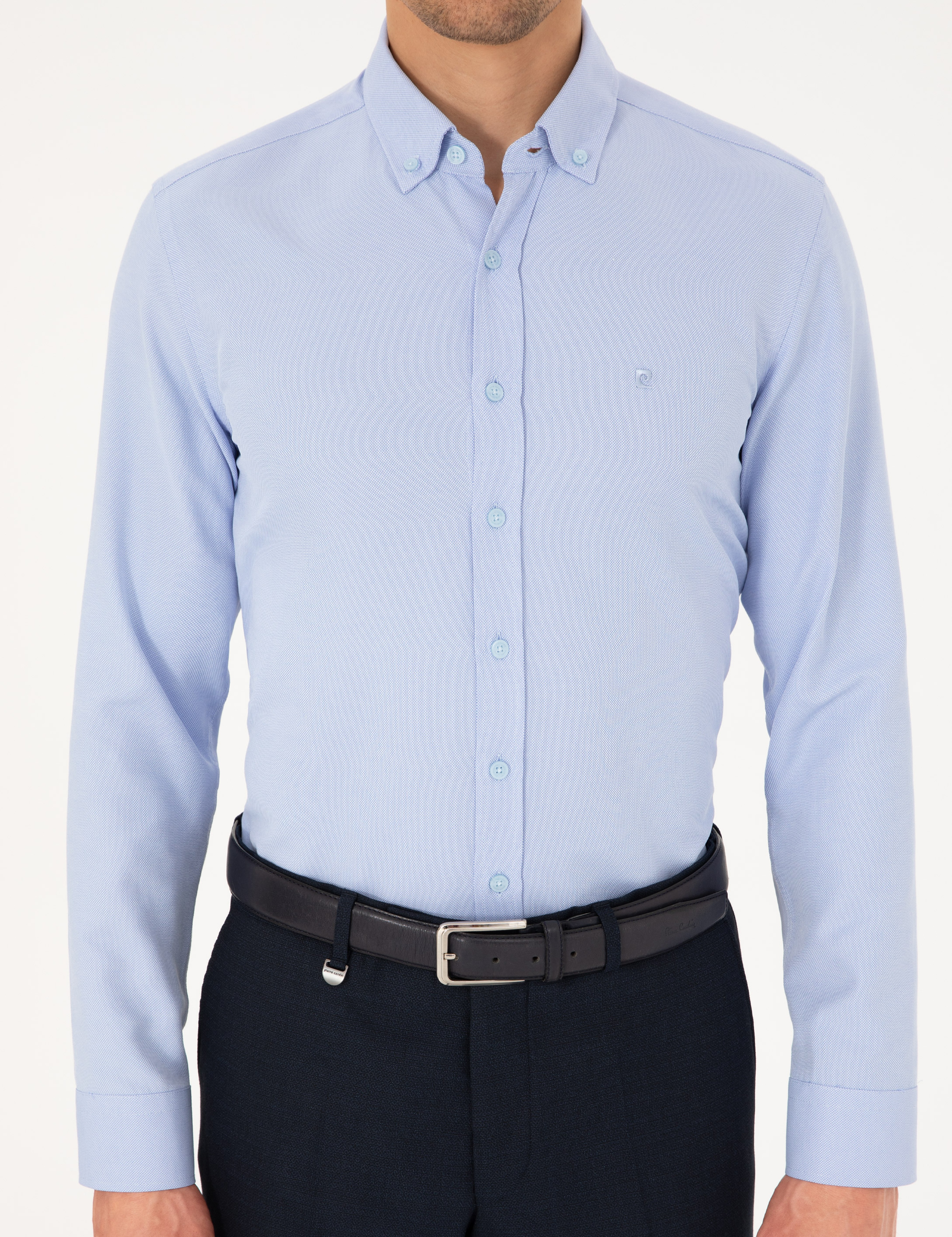 Açık Mavi Slim Fit Uzun Kollu Gömlek - Image 6