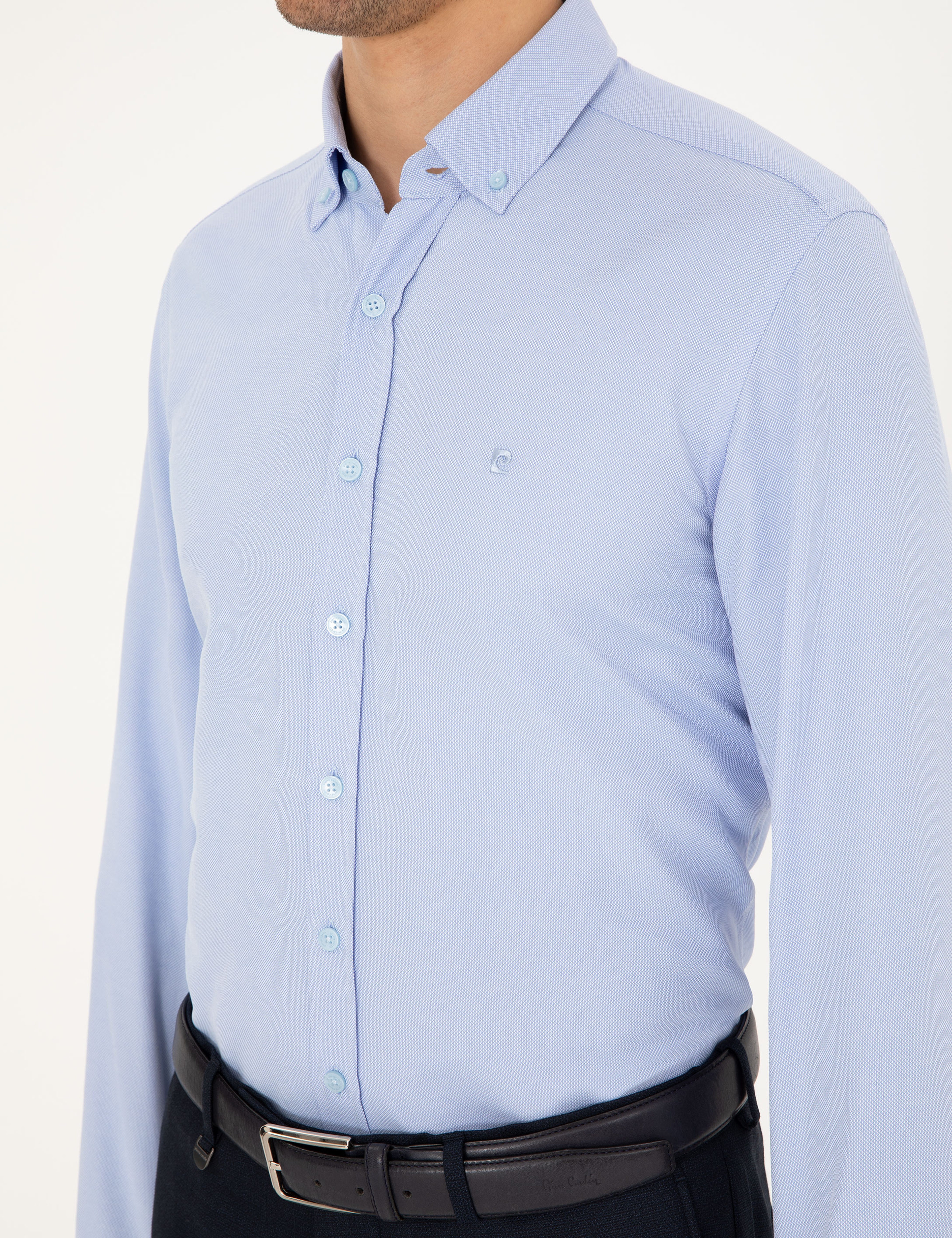 Açık Mavi Slim Fit Uzun Kollu Gömlek - Image 7