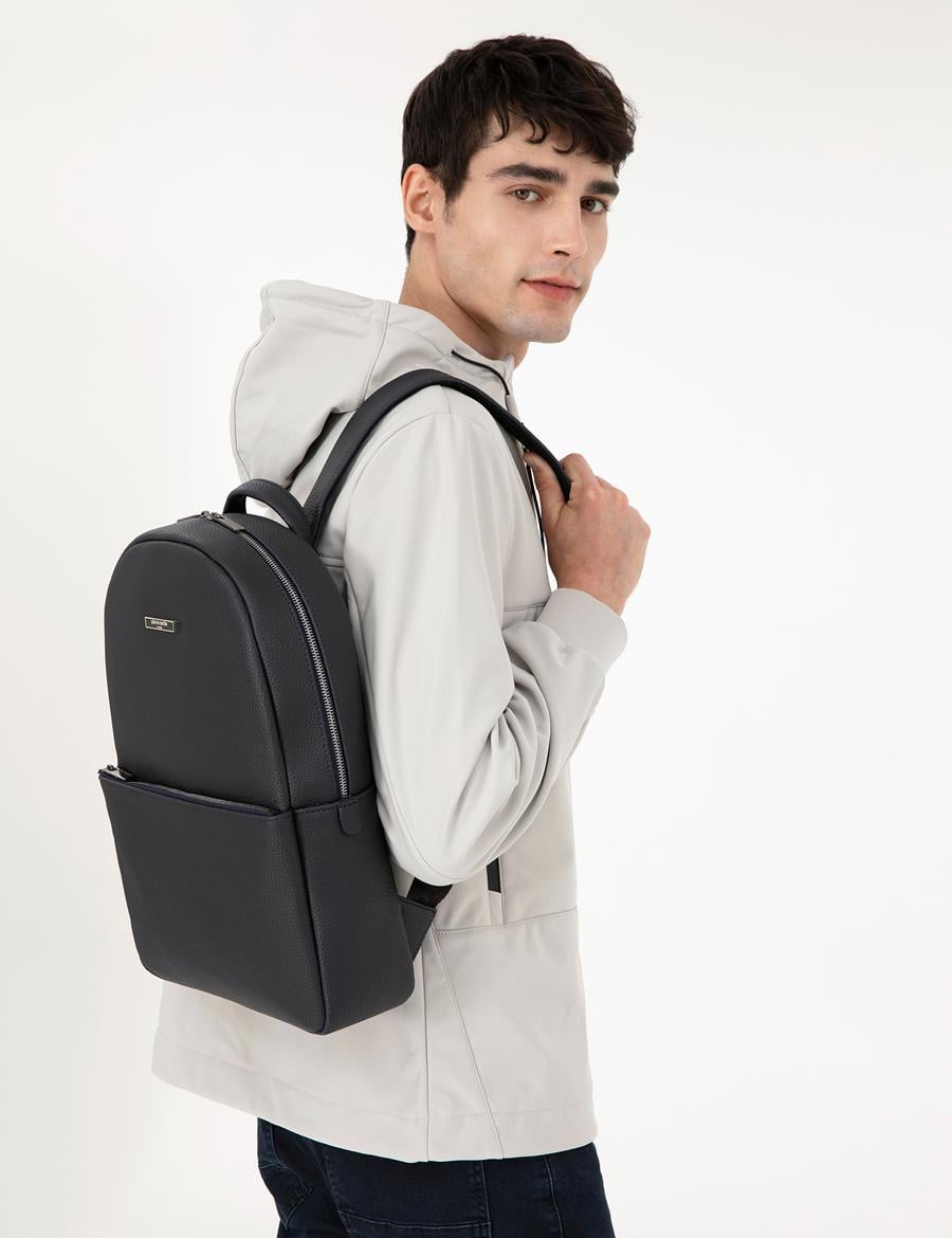 Erkek Lacivert %100 Deri Sırt Çantası