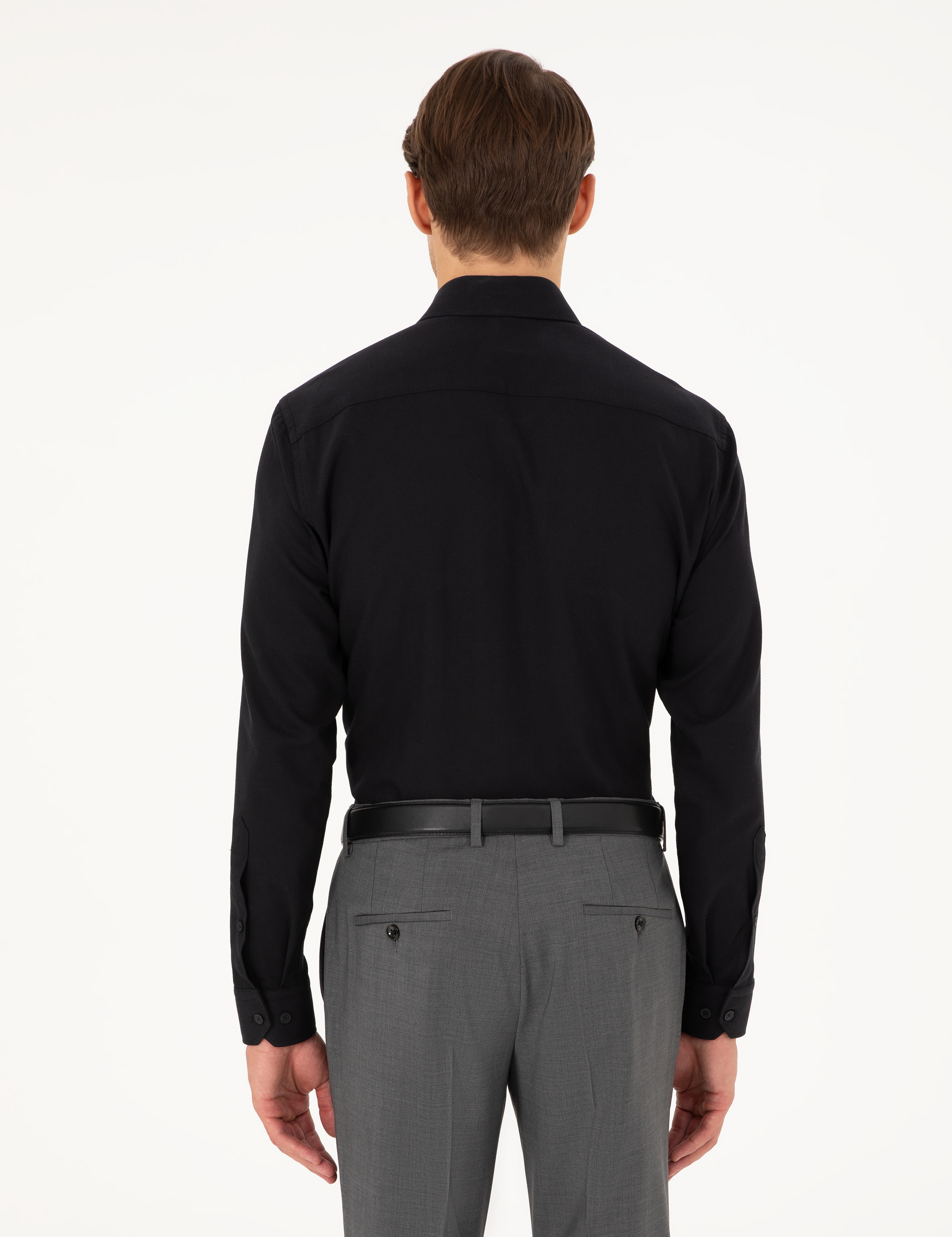 Siyah Regular Fit Uzun Kollu Gömlek - Image 5