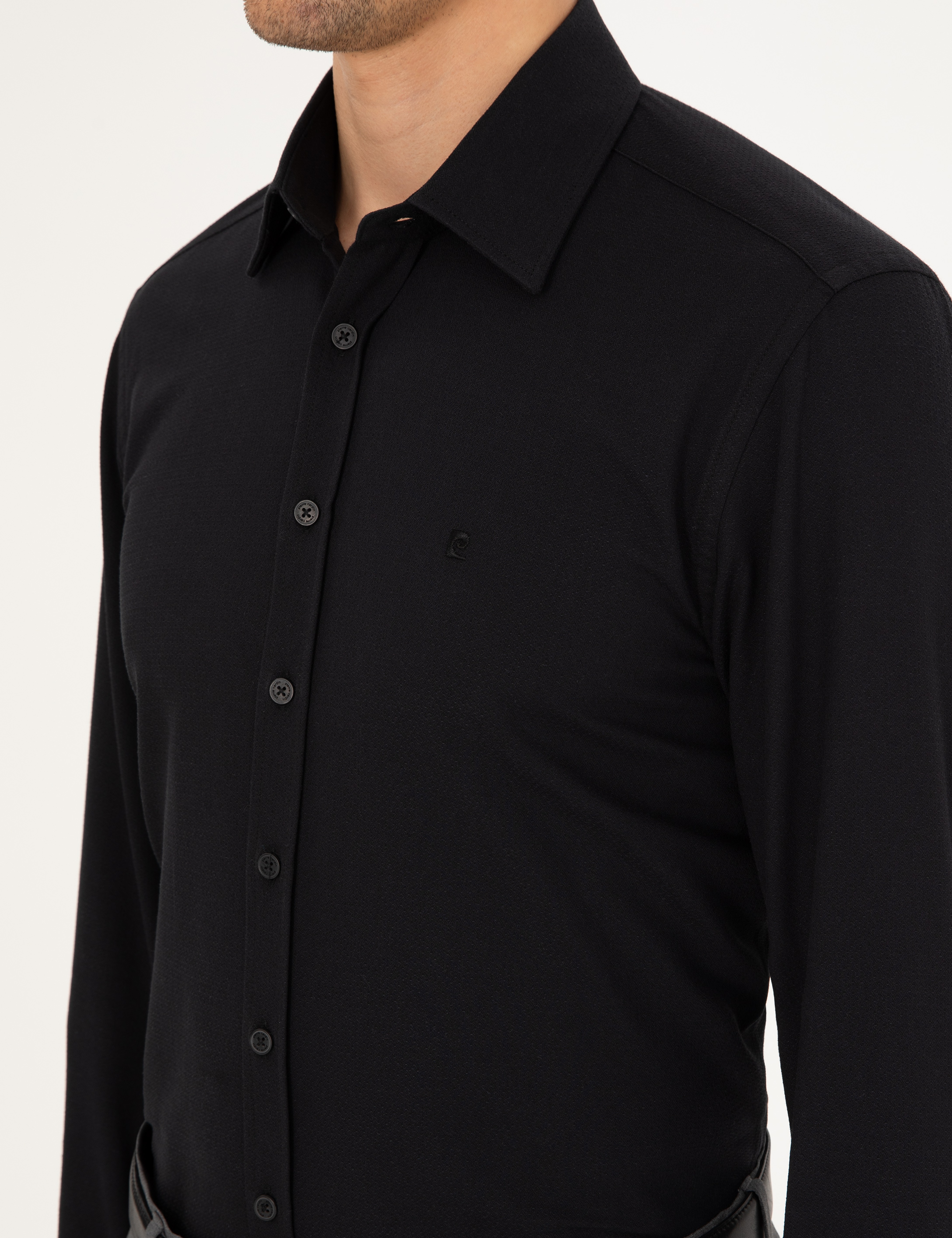 Siyah Regular Fit Uzun Kollu Gömlek - Image 7