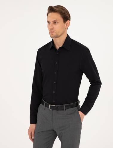 Siyah Regular Fit Uzun Kollu Gömlek