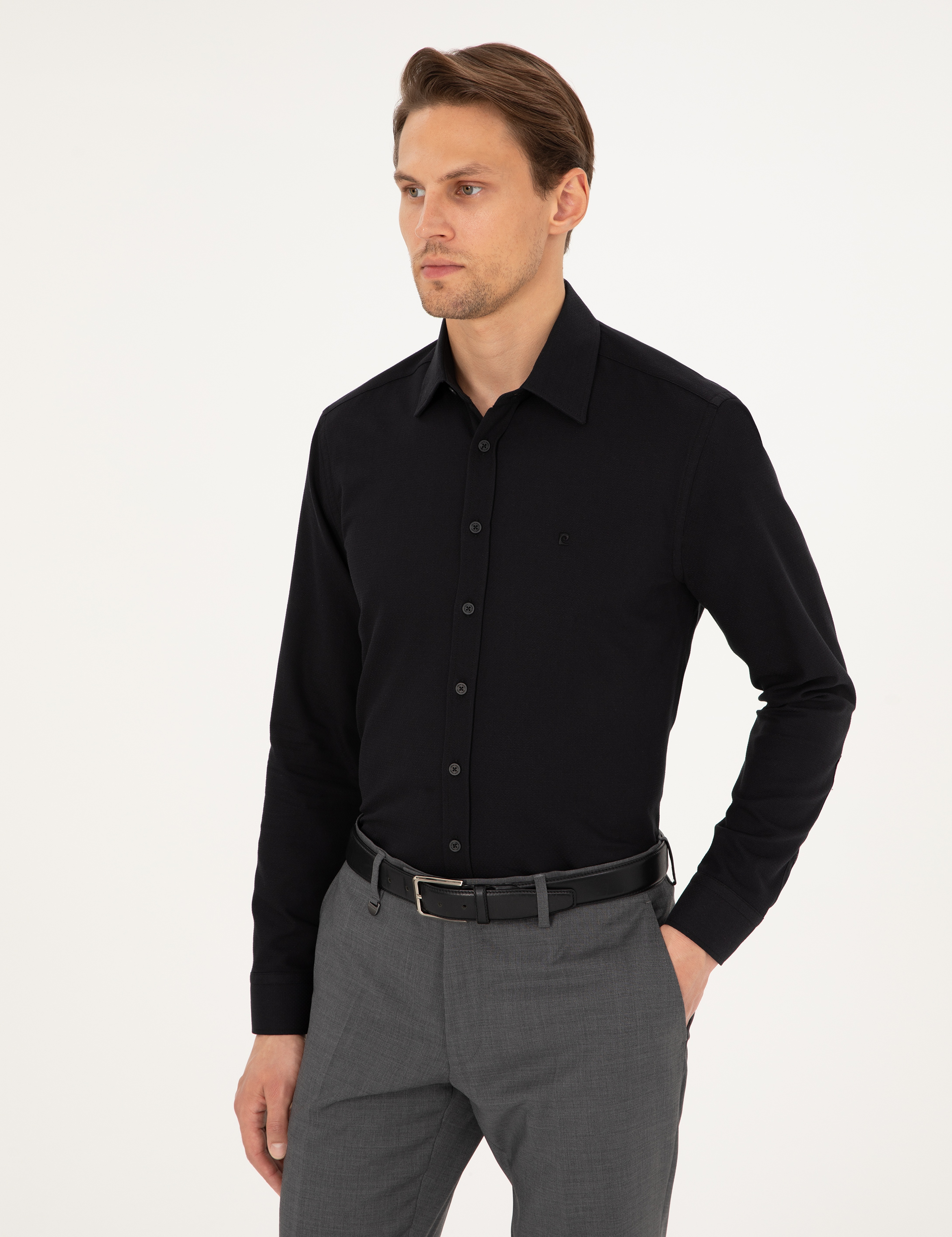 Siyah Regular Fit Uzun Kollu Gömlek - Image 3