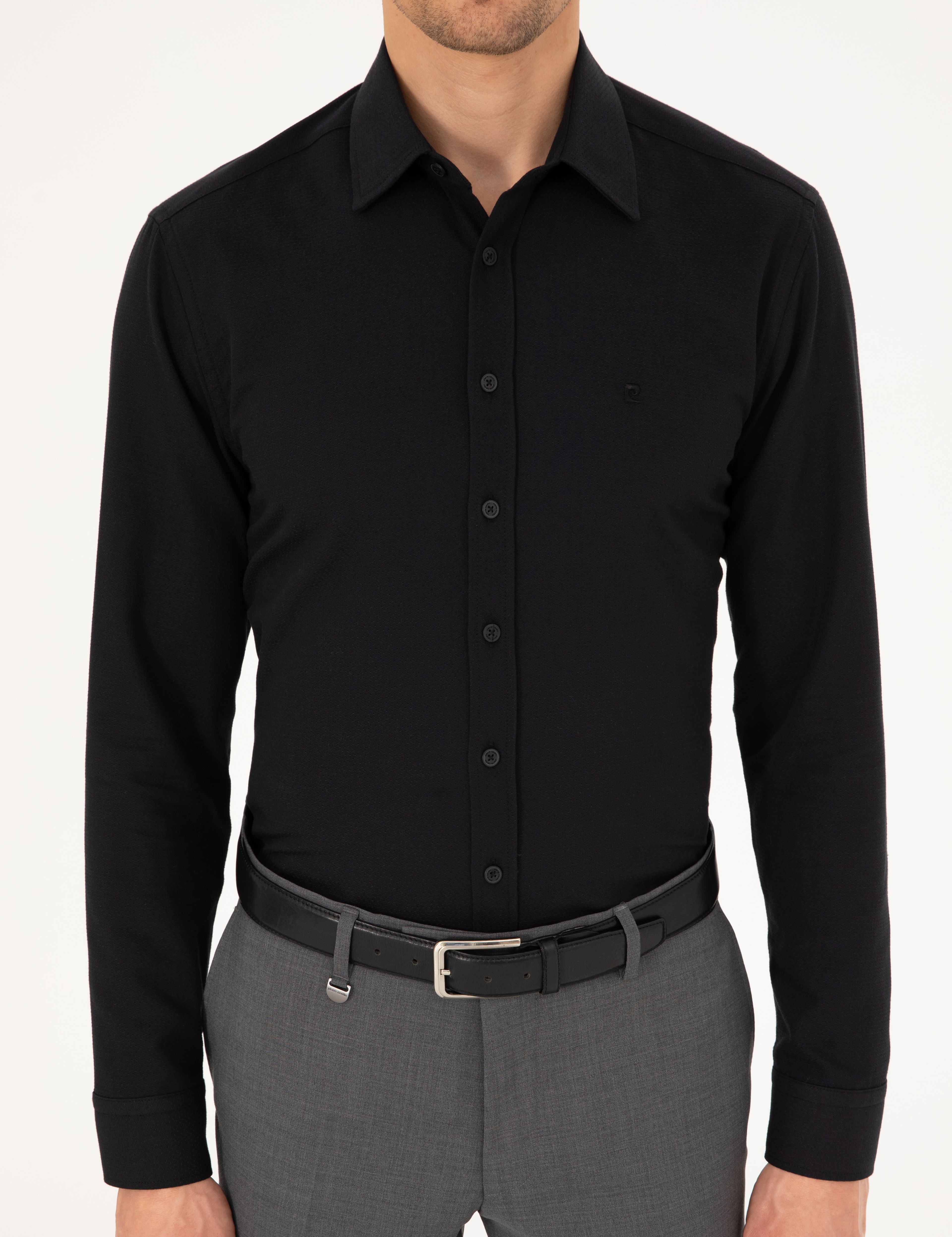Siyah Regular Fit Uzun Kollu Gömlek - Image 6