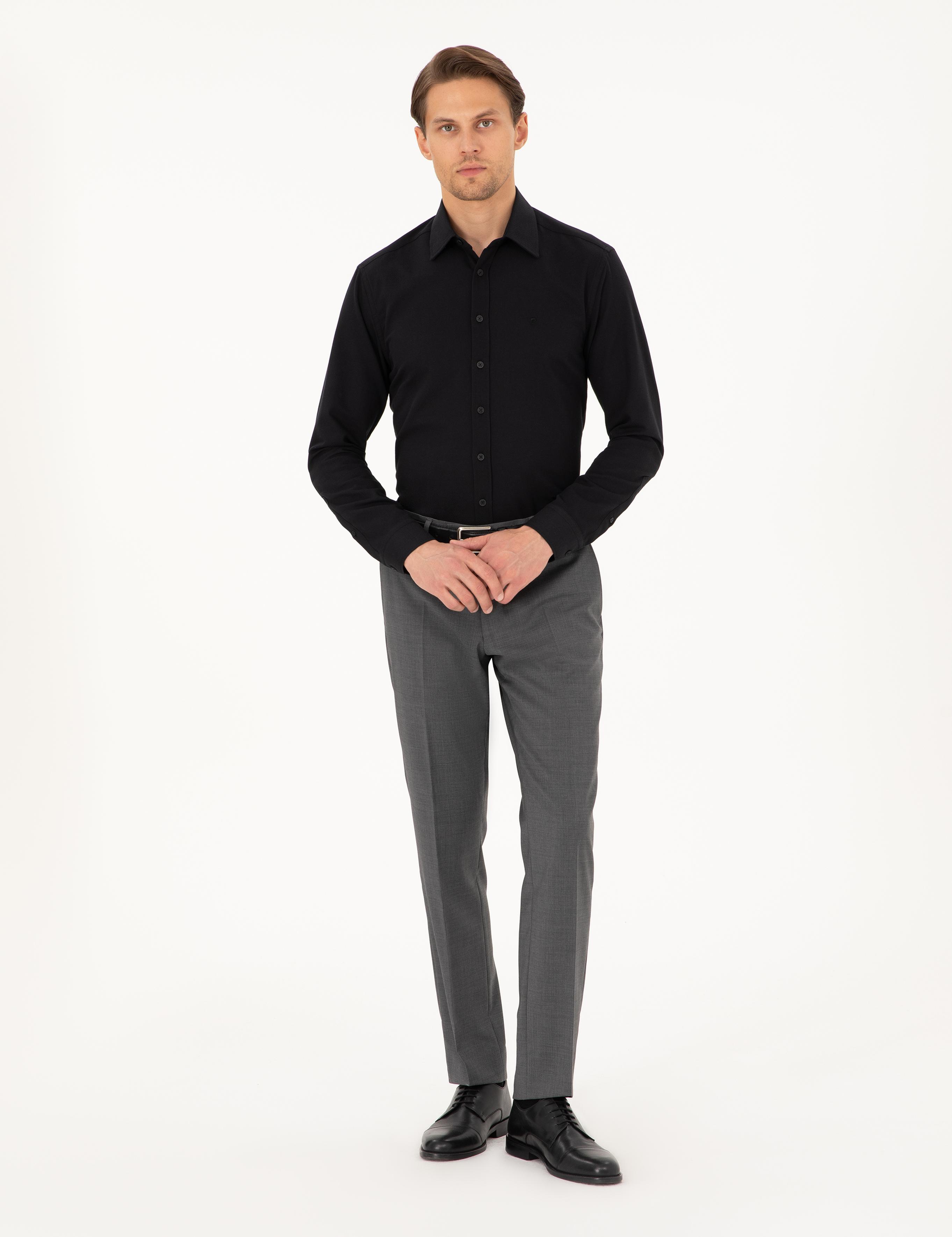Siyah Regular Fit Uzun Kollu Gömlek