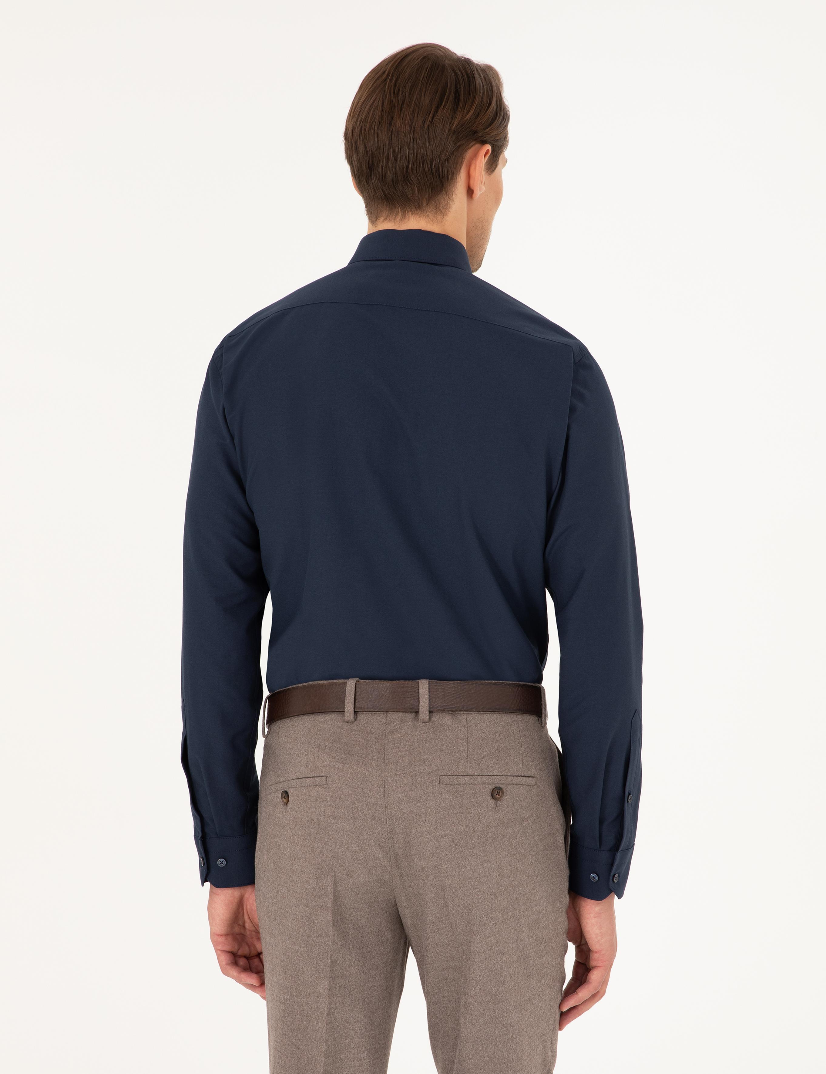 Lacivert Regular Fit Uzun Kollu Basic Gömlek