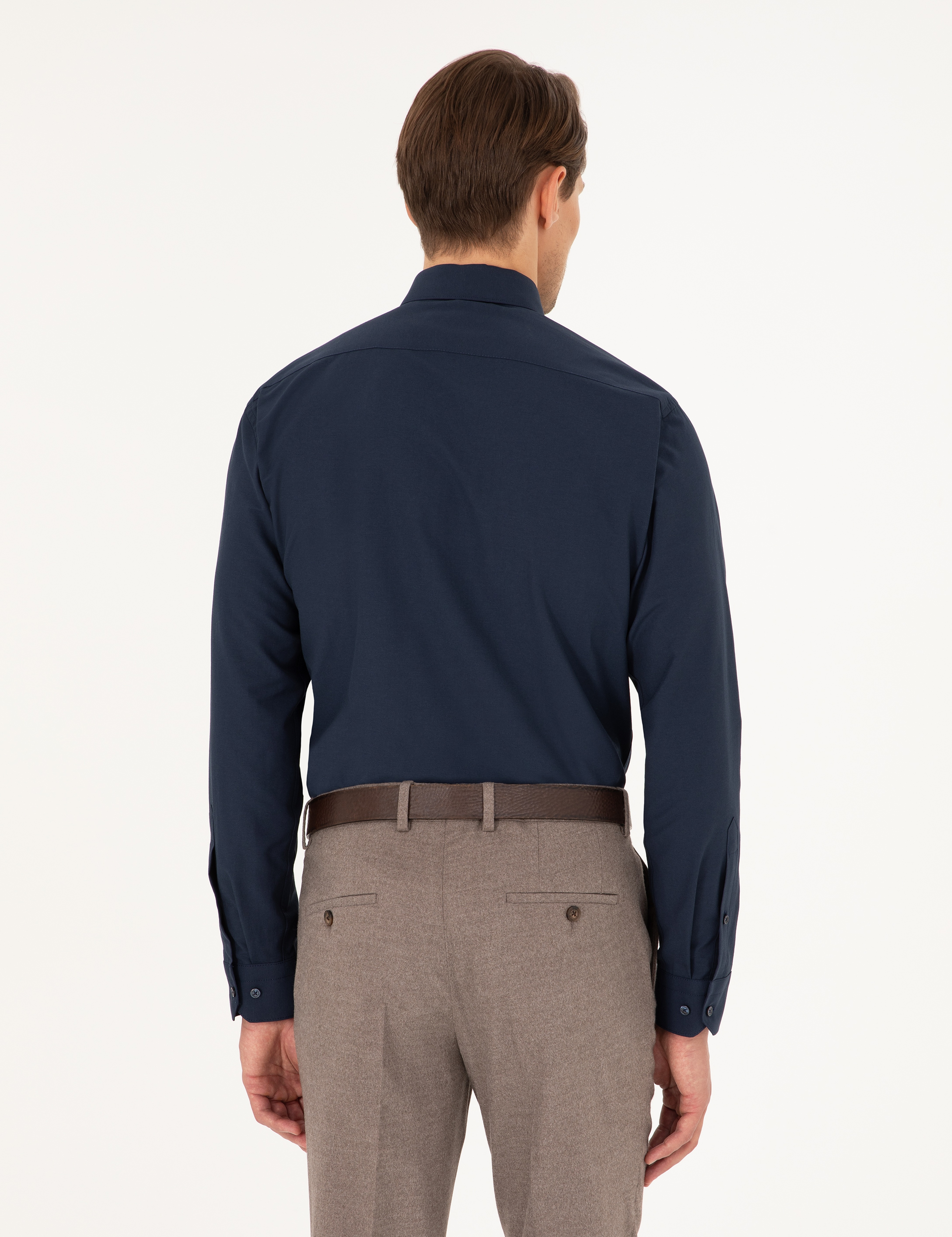Lacivert Regular Fit Uzun Kollu Basic Gömlek - Image 5