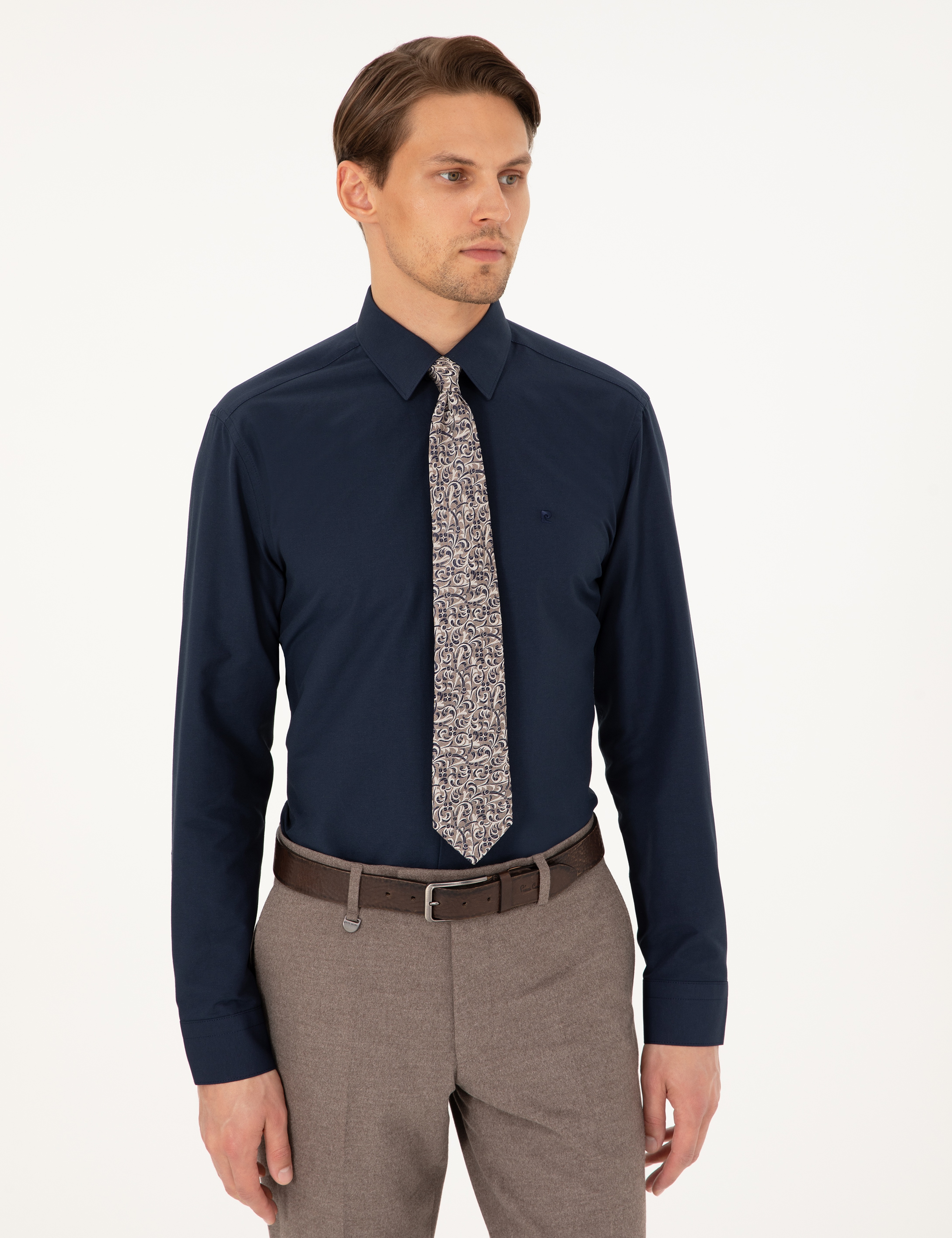 Lacivert Regular Fit Uzun Kollu Basic Gömlek - Image 3