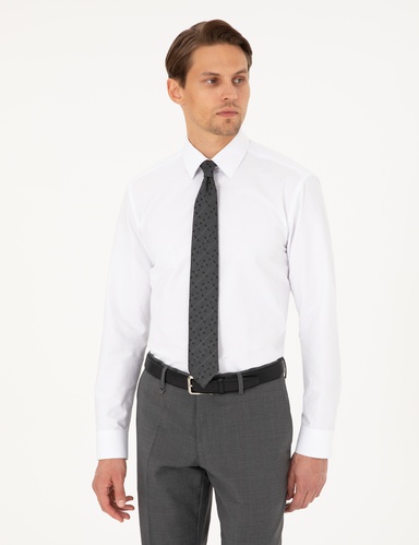 Beyaz Regular Fit Uzun Kollu Basic Gömlek