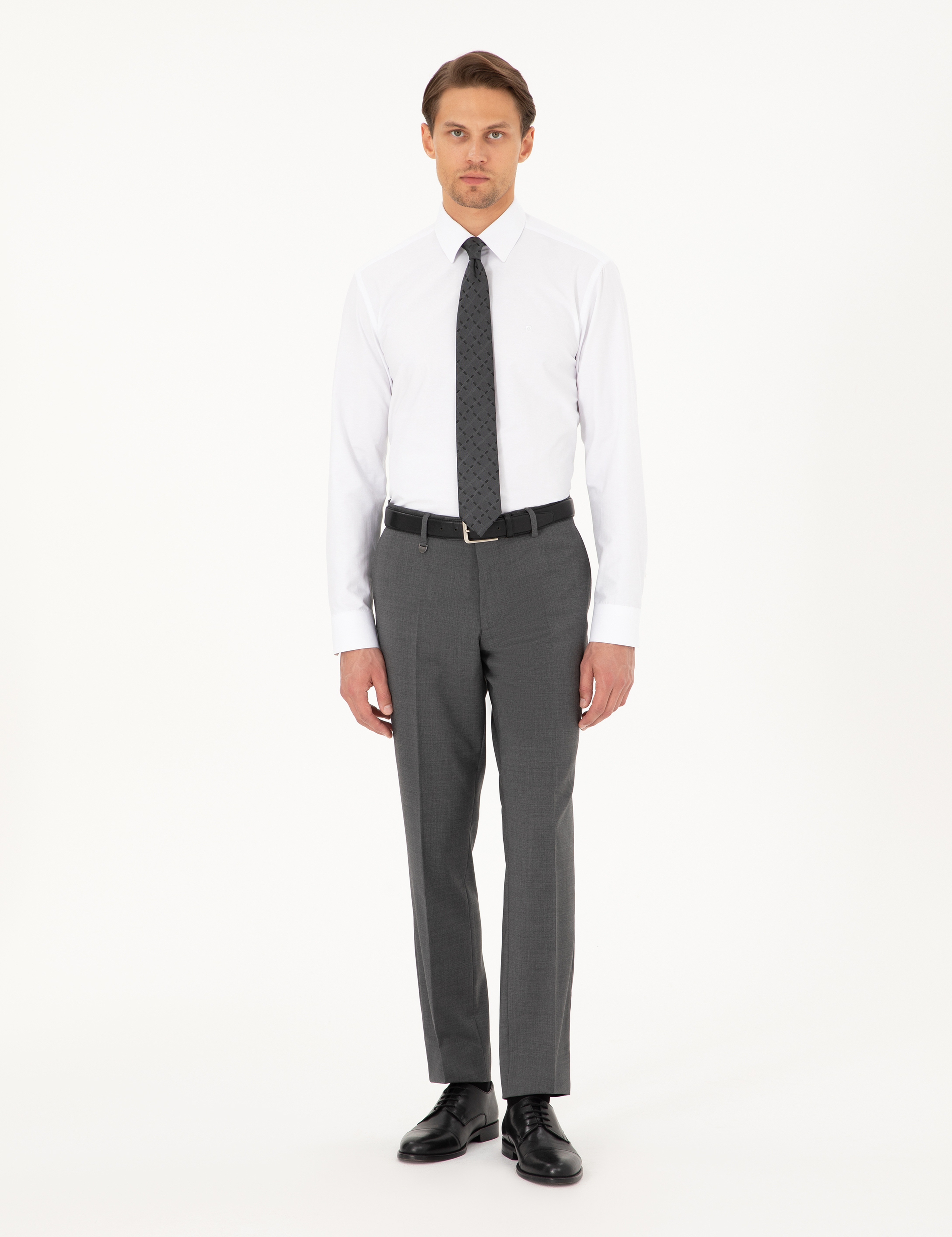 Beyaz Regular Fit Uzun Kollu Basic Gömlek - Image 4