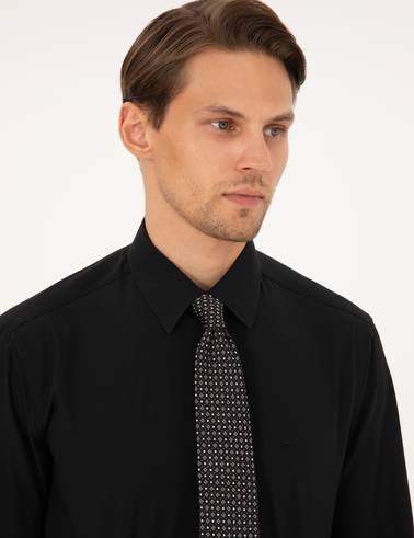 Siyah Regular Fit Uzun Kollu Basic Gömlek