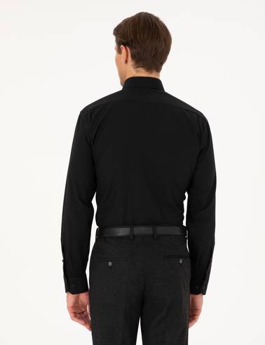 Siyah Regular Fit Uzun Kollu Basic Gömlek