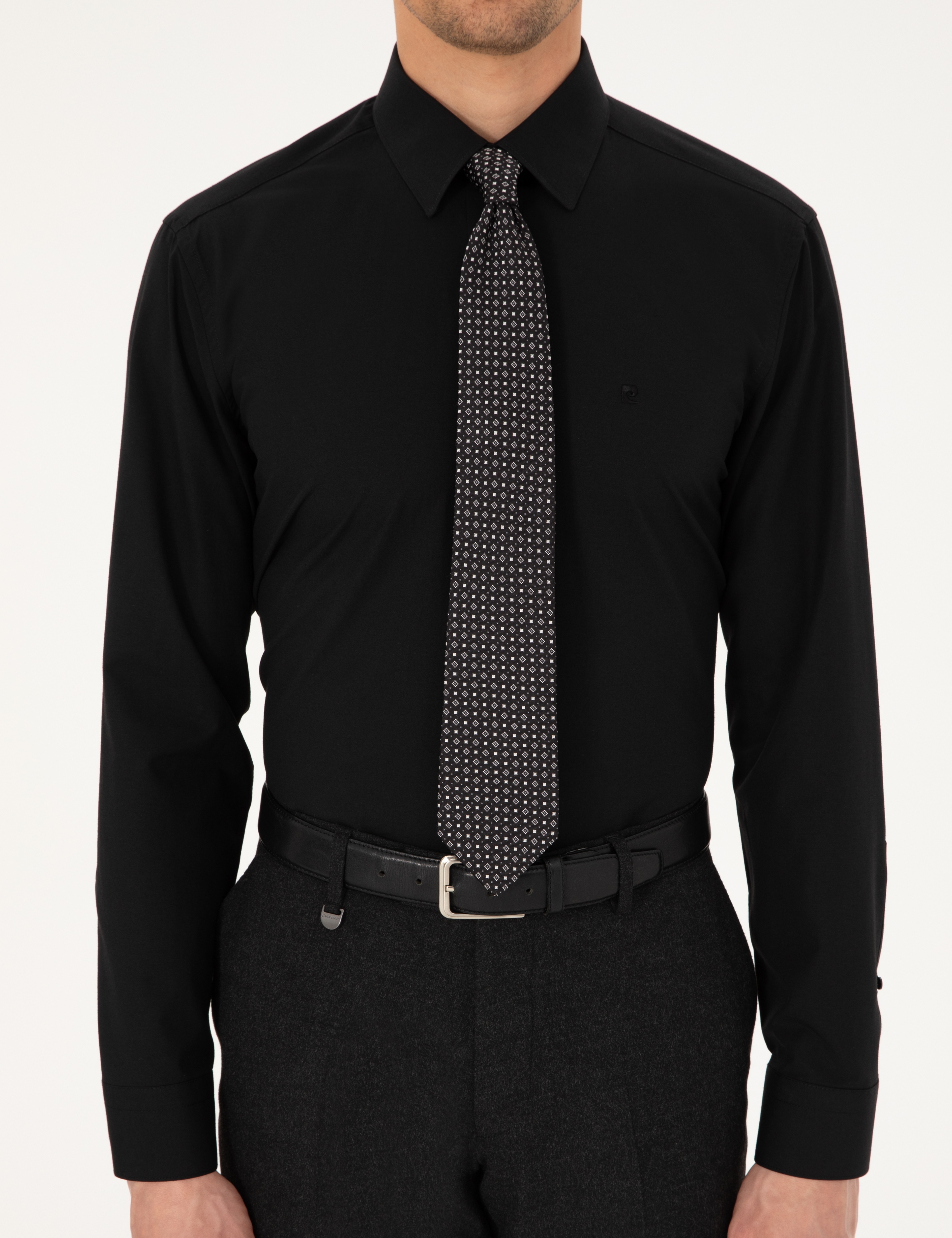 Siyah Regular Fit Uzun Kollu Basic Gömlek - Image 6