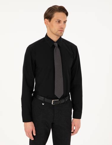Siyah Regular Fit Uzun Kollu Basic Gömlek
